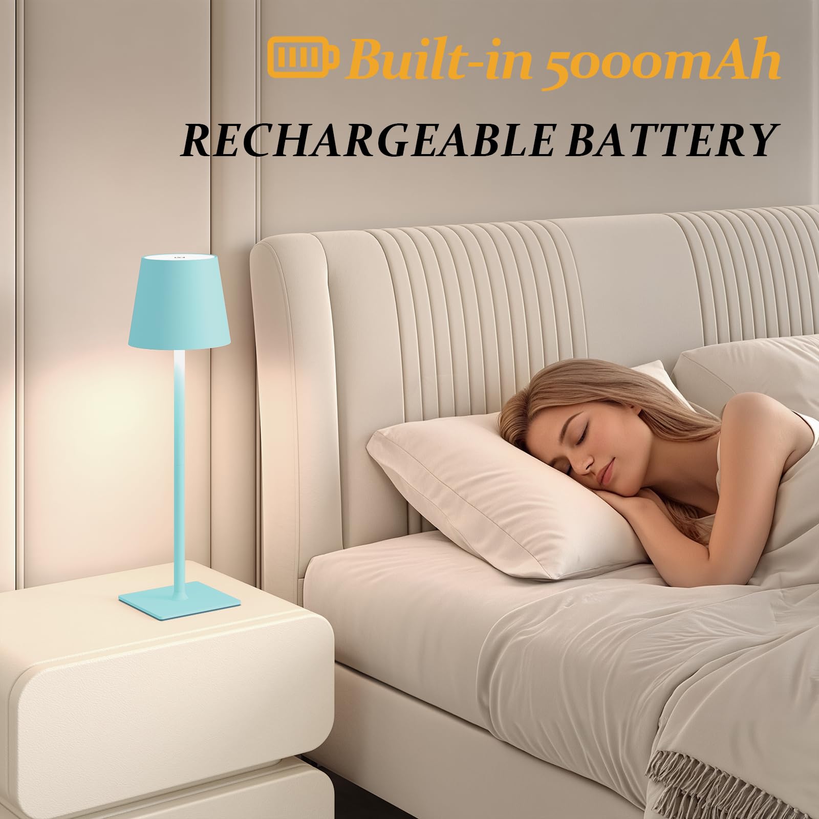 CHLORANTHUS Cordless Table Lamps 2 Pack, 5000mAh Battery, Stepless Dimming, Light Blue, Model: table-lamp -15