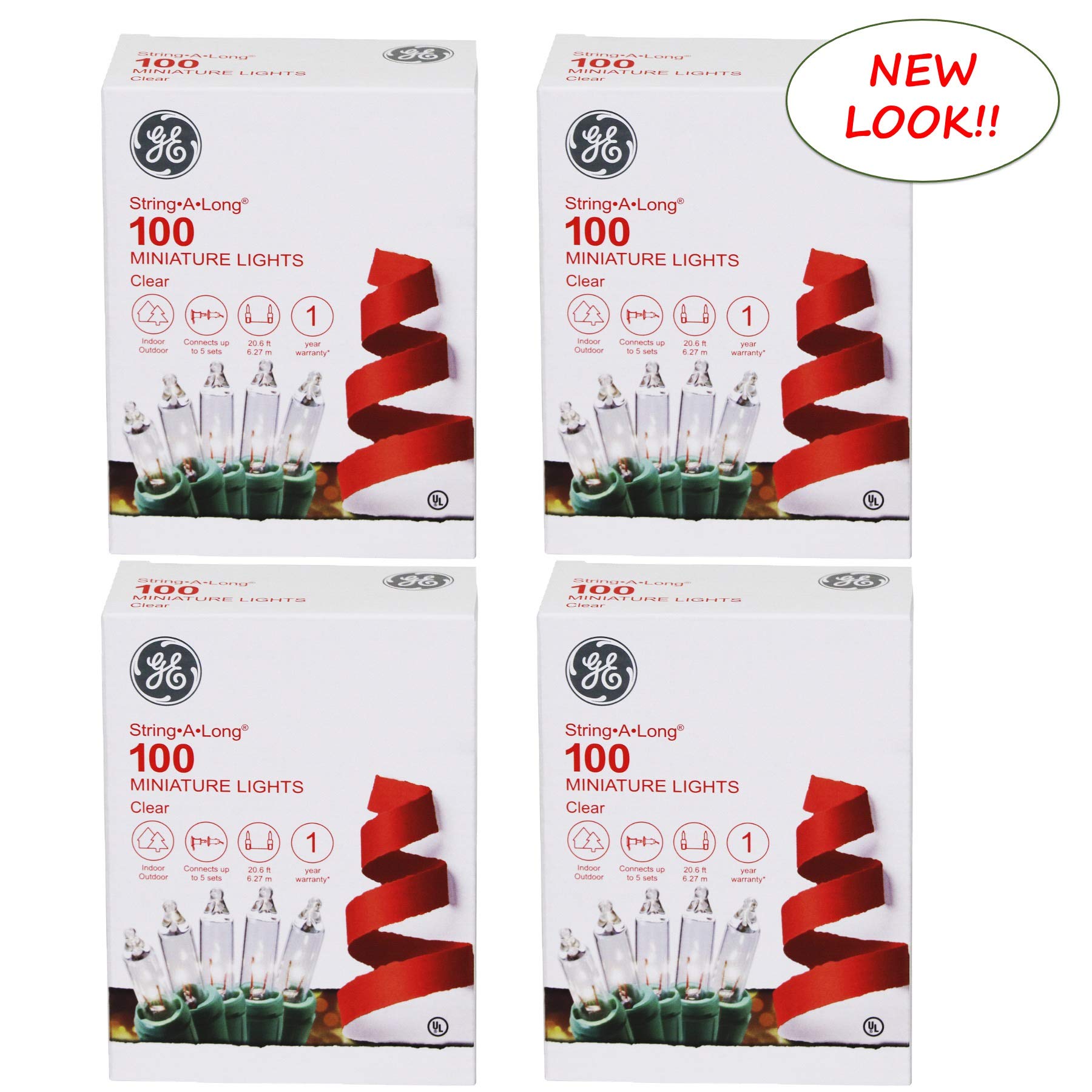Ge String A Long 100 Count Indoor / Outdoor Mini Clear White Holiday / Party Lights Set On Green Wire (4 Pack)