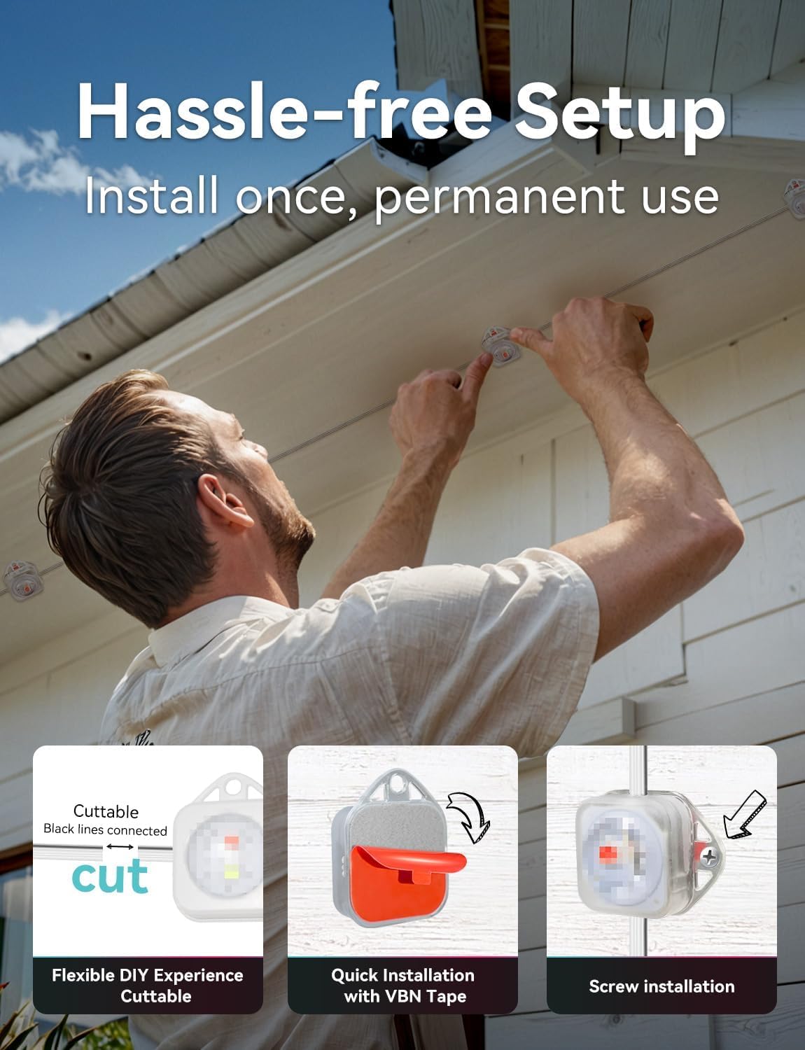 lemonlovely 360ft Permanent Outdoor Lights Pro, IP67 Waterproof, 264 IC+RGB LEDs, Smart APP/Remote, White, Model 2323