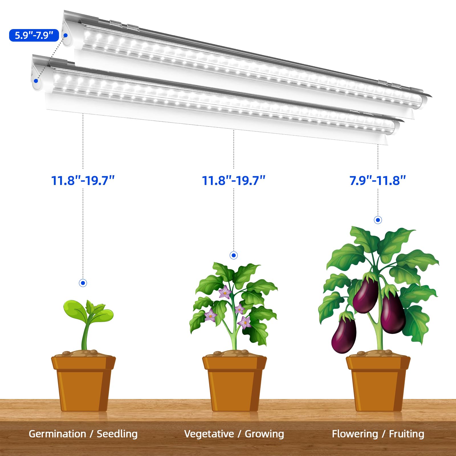 Barrina Grow Lights, 3FT Full Spectrum LED Plant Light Strips, 5000K Daylight White, 180W, T8 Bulbs, Linkable Design, 6-Pack