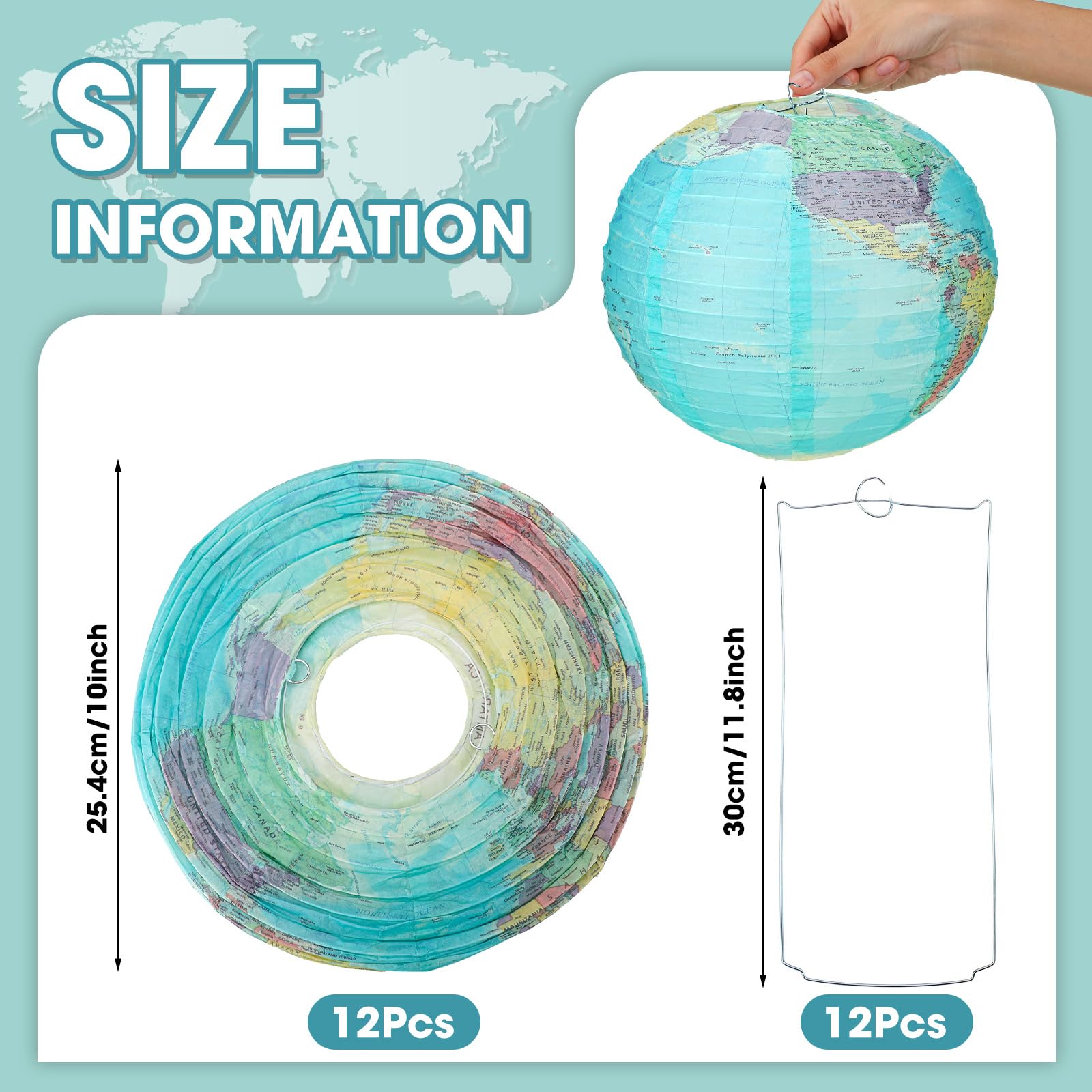 Retisee 12 Pcs 10 Inch Around The World Decorations Globe Hanging Paper Lantern Travel Themed Party Decor World Map Classroom Earth Day Decorations For Home Earth Theme Party Decor