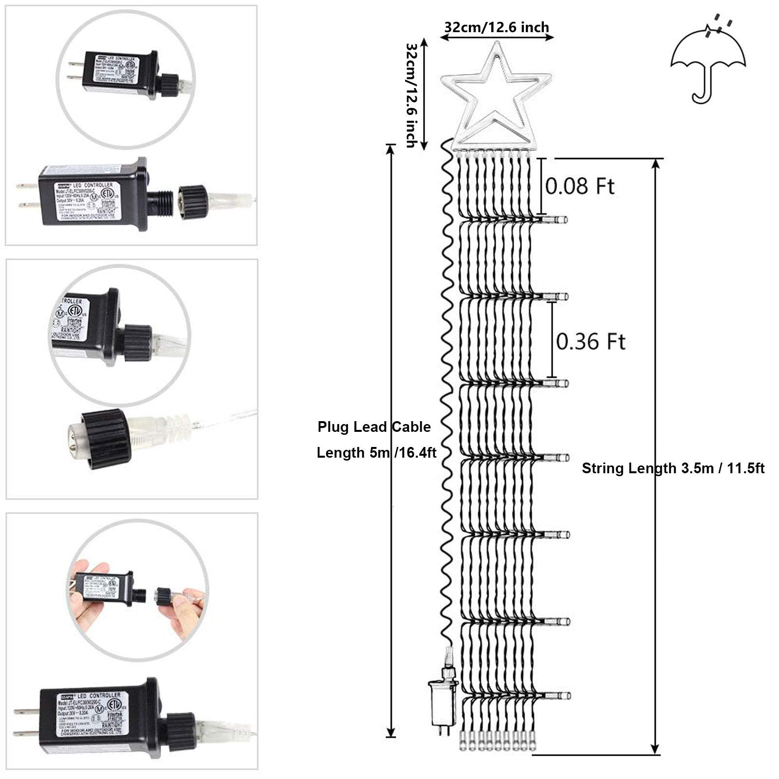 Cerflyer Christmas String Lights, 320 LED Waterfall Tree Lights, 11.5 Ft, Plastic-White, Model YLS1000WD01, 8 Light Modes