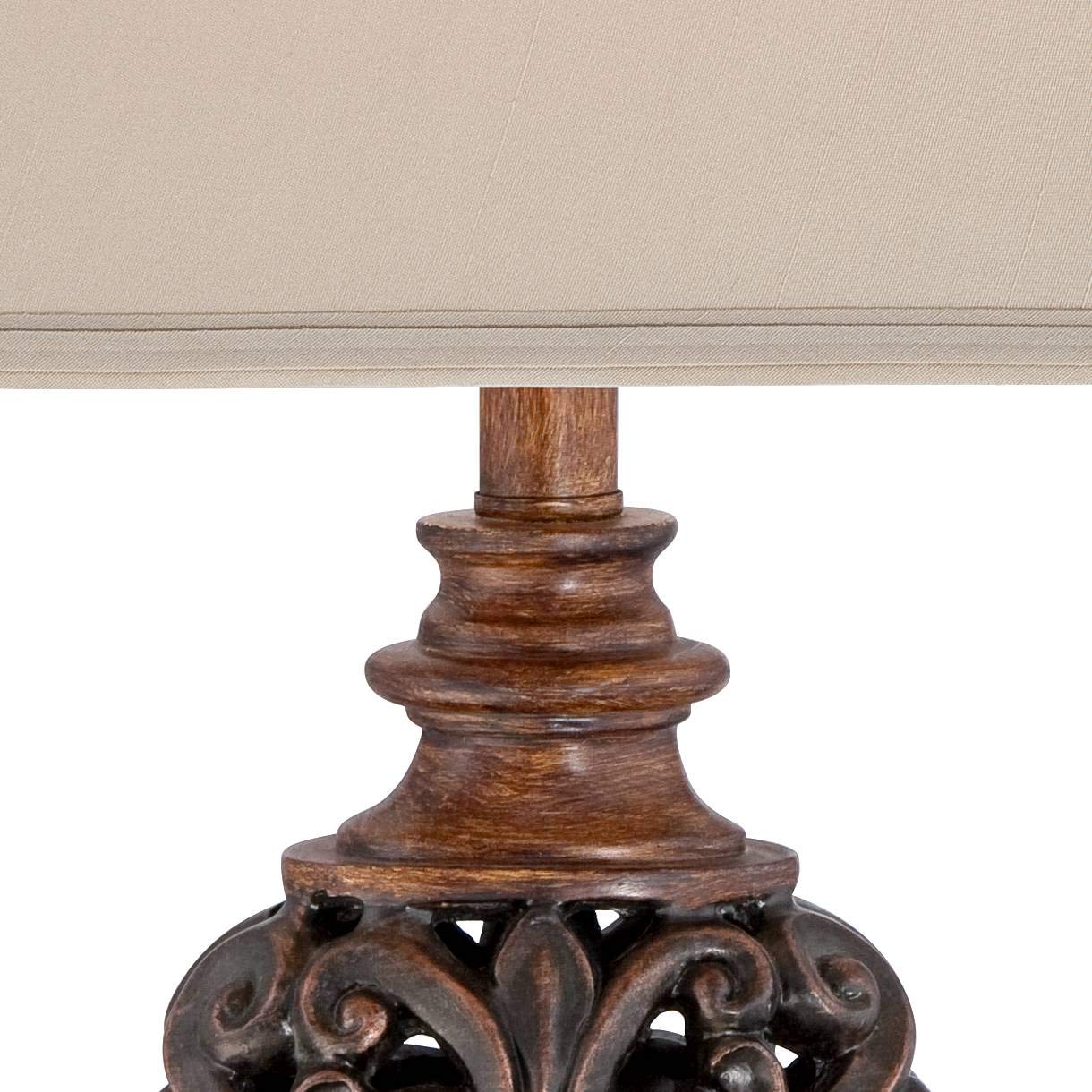 Regency Hill Table Lamps Set of 2, 30in Tall, Bronze Wood Carved Leaf, Creme Bell Shade, Model 3R187, Living Room/Bedroom Decor