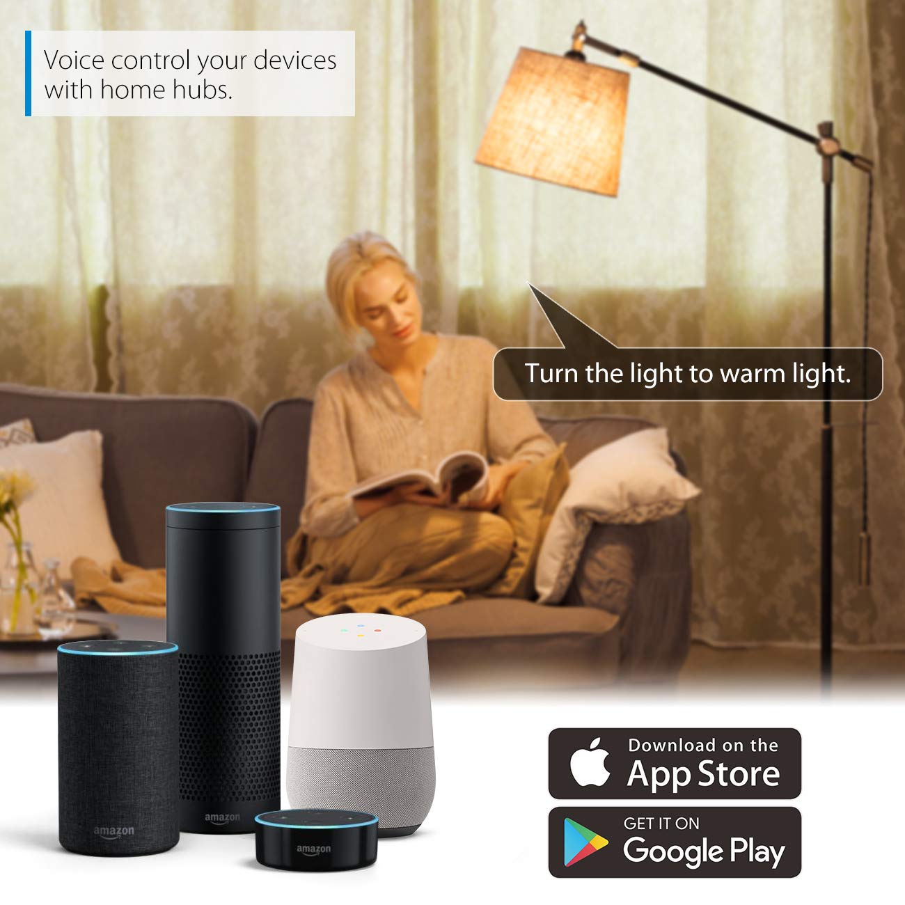 Lvwit Smart Light Bulb 2 Pack, A19 Smart Led, Work With Alexa, Smart Life App, Tuya App, 8.5W (60W Replacement), 2700K-6500K, E2