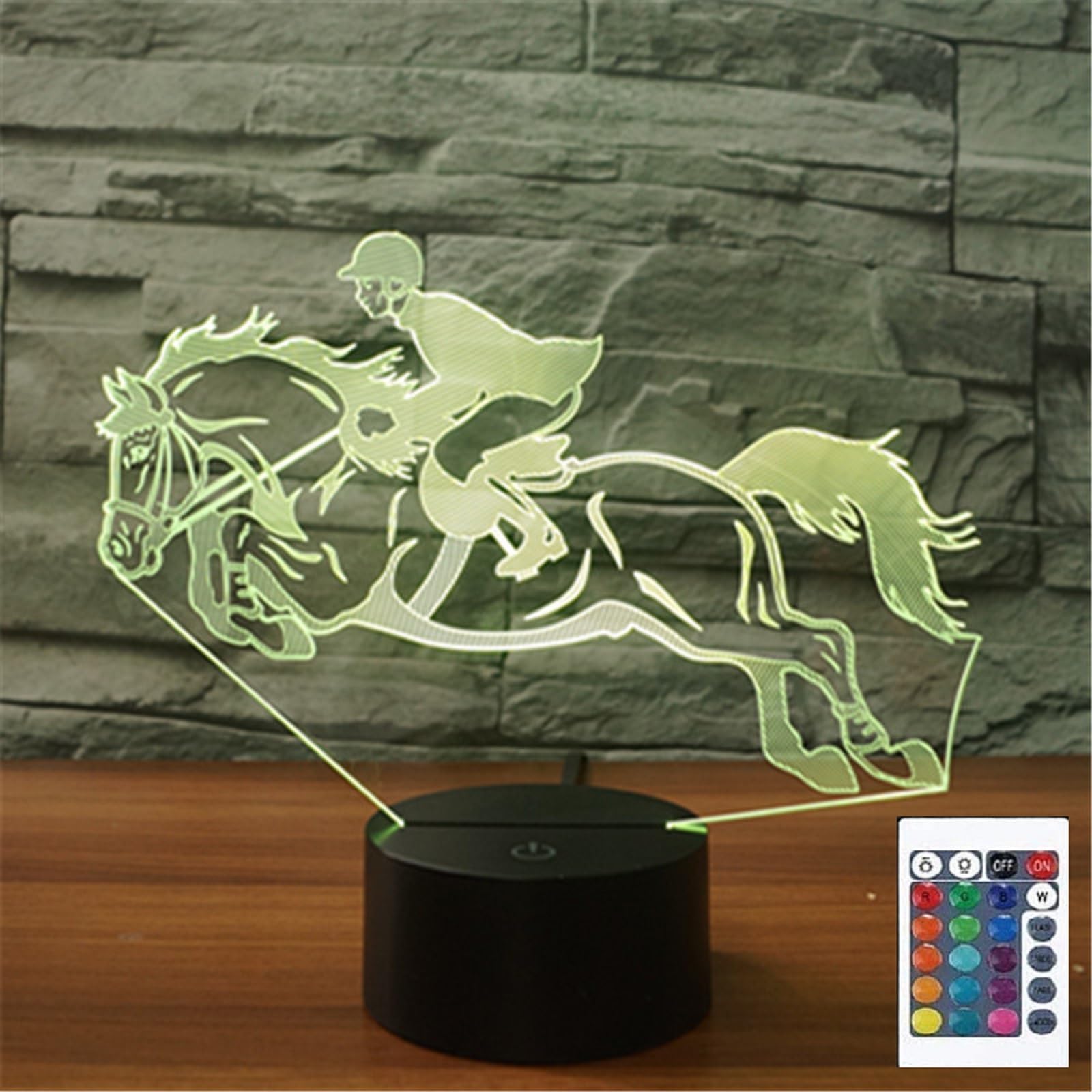 FLRXHK Horseback Riding 3D Illusion Night Light Touch Table Desk Lamp with Remote Control 16 Colors Optical USB LED Night Light
