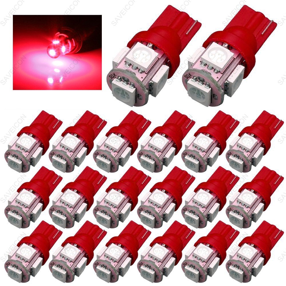 SAWE LED License Plate Dome Map Lights Bulbs, 5-SMD, Pack of 20, Red