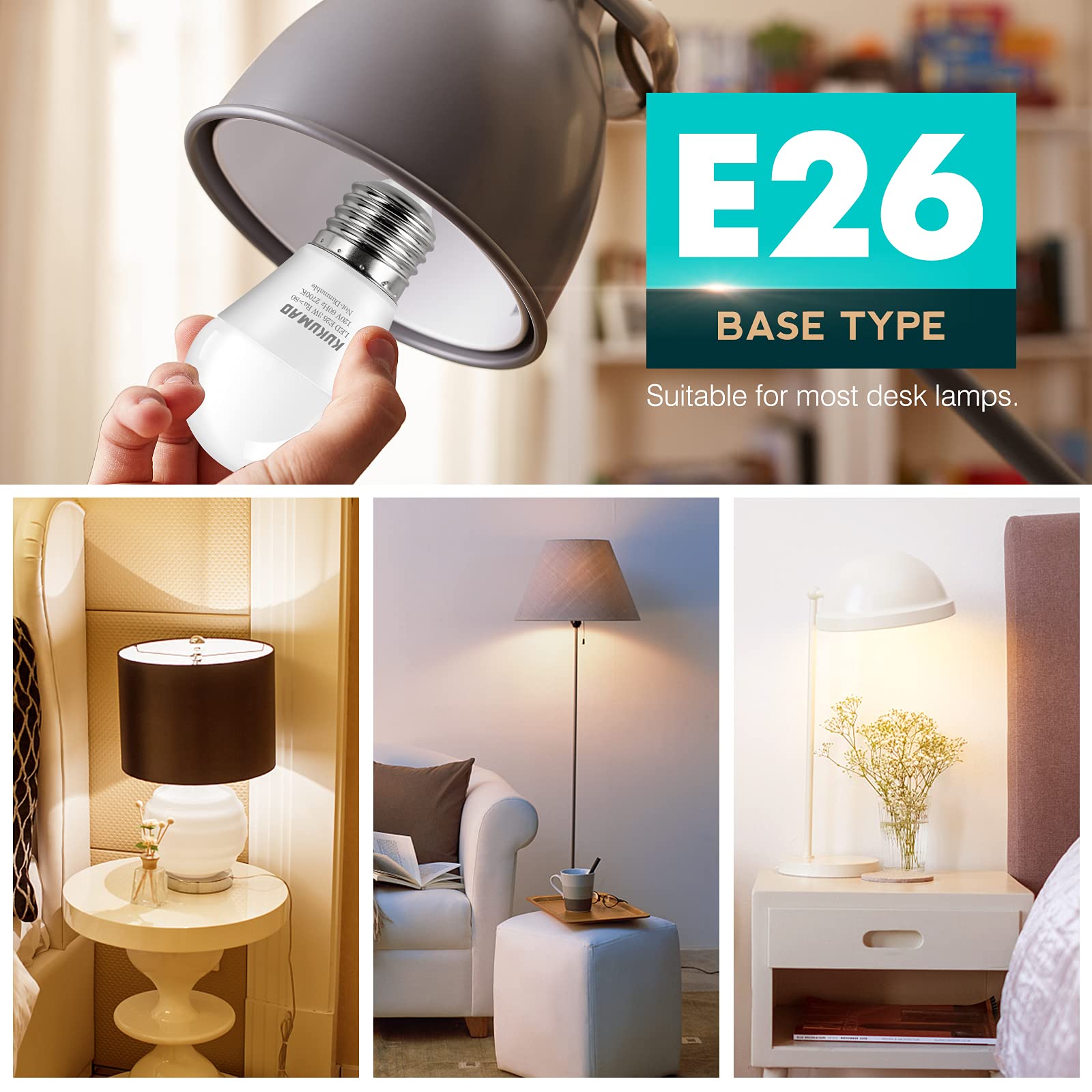 Kukumao Led Bulb 3W 25 Watt Equivalent, Night Stand Bulb Table Lamp Bulb A15 Light Bulbs Warm White 2700K Led Energy Saving E26