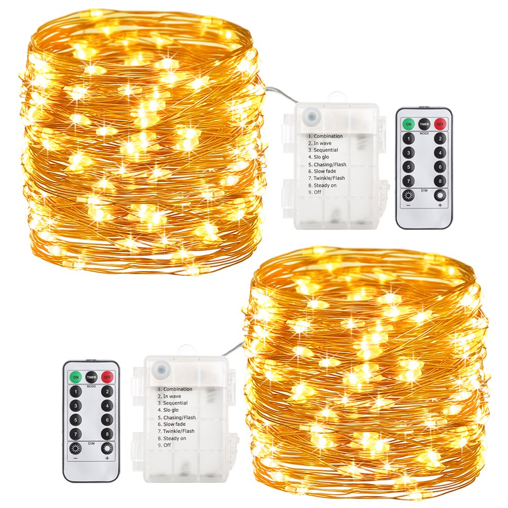 GDEALER Fairy Lights 20ft 60 LED Copper Wire Warm White 2 Pack with Remote Control Timer 8 Modes Waterproof Model TS12