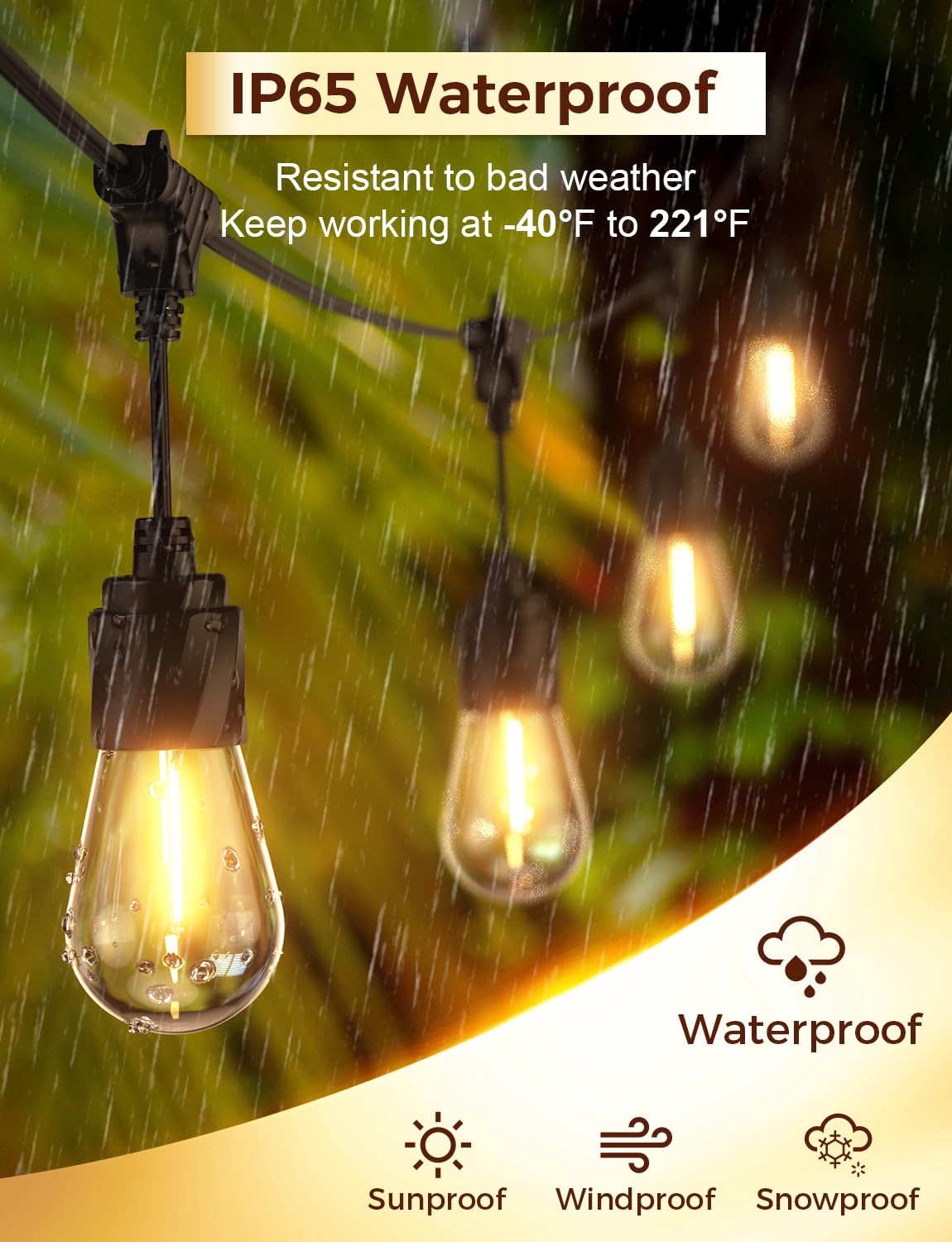 Xmcosy+ 120Ft Outdoor String Lights Waterproof - Led Patio Hanging Lights For Outside Porch Backyard Gazebo Garden, Commercial G