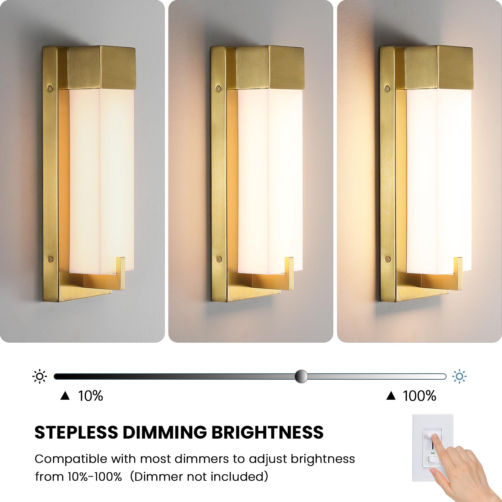 Woshitu Gold Wall Sconce Light - Modern Dimmable Wall Sconces Set Of Two Led 3000K 15W Bathroom Vanity Light With Acrylic Shade Indoor Hardwired Sconce Lighting For Bedroom/Living Room/Hallway/Stairs