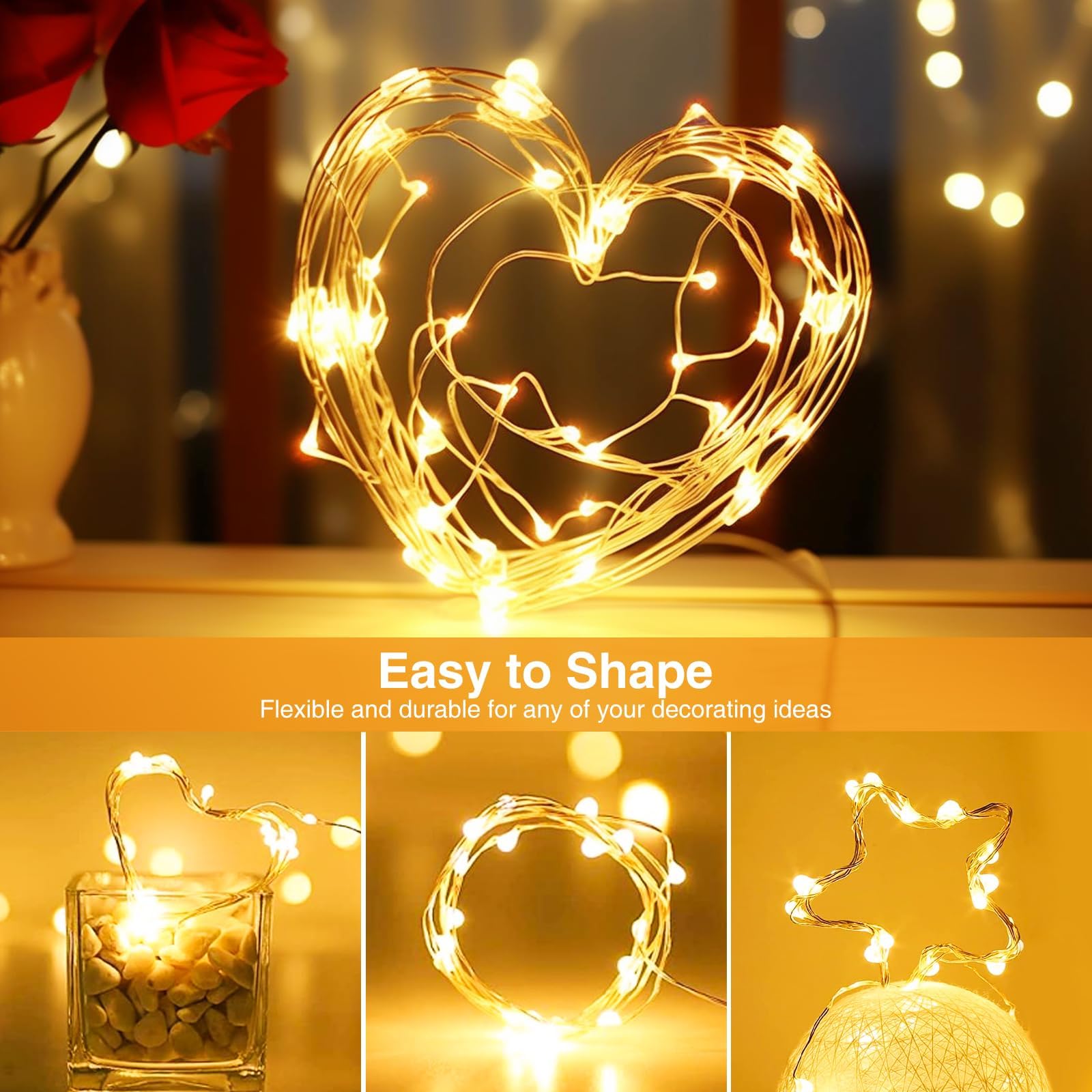 litogo 5 Pack Fairy Lights, 7FT 20LED Battery Operated, Waterproof Silver Wire, Warm White, Model L20-5T