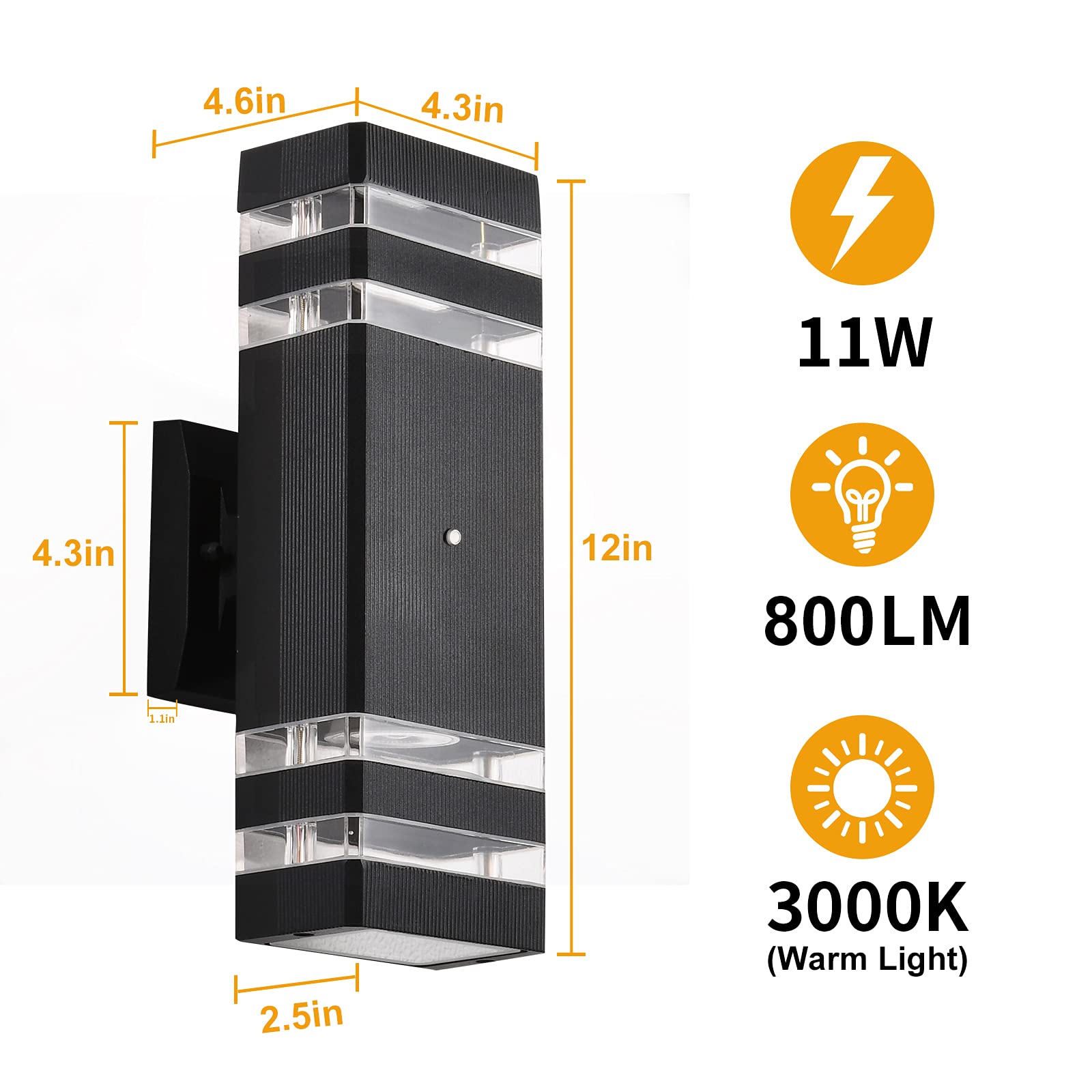 Dastor Dusk To Dawn Outdoor Wall Lights, 3000K Warm White, Waterproof, 2 Pack, Black/White