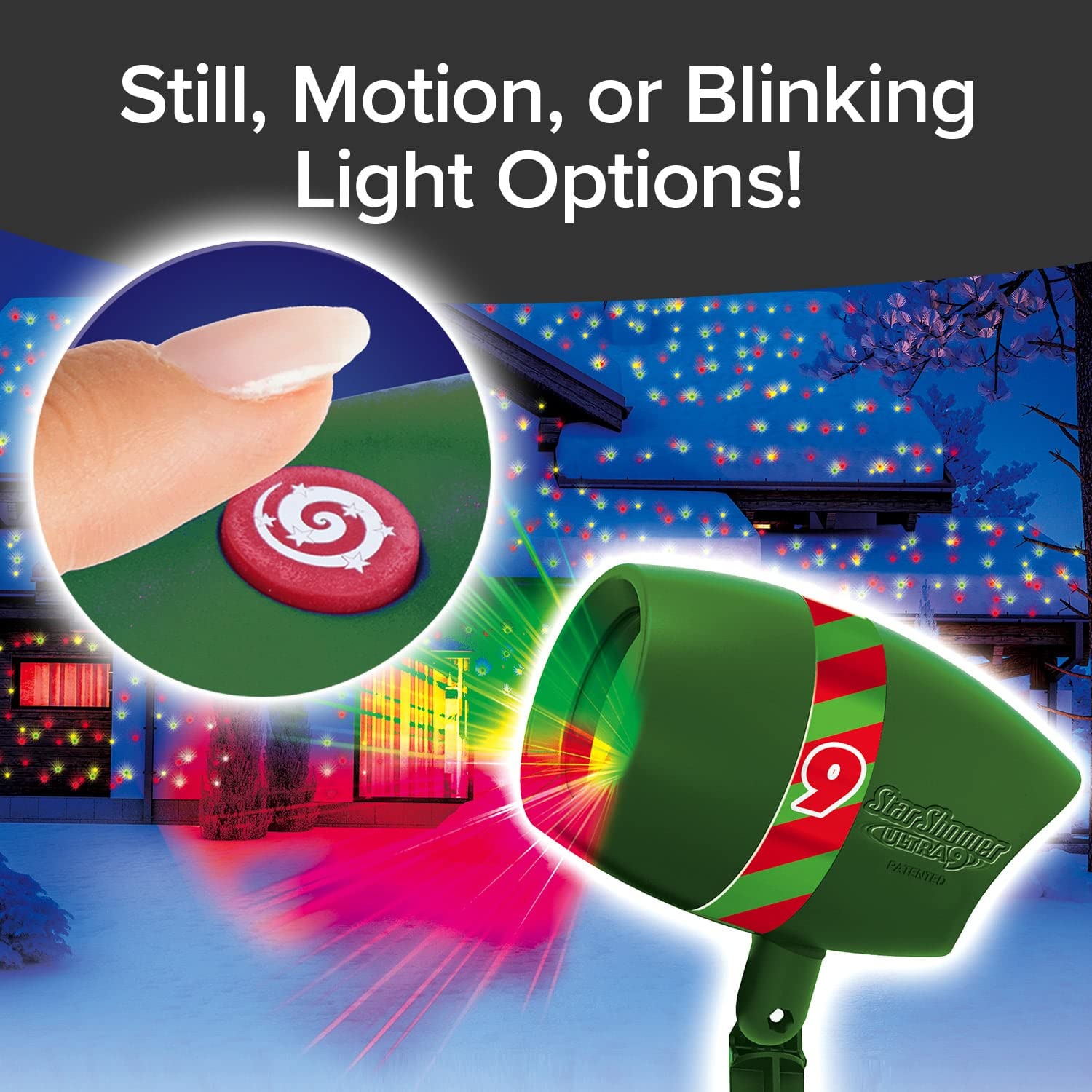 Star Shower Ultra 9 As-Seen-On-Tv With 9 Enhanced Modes For Spectacular Outdoor Holiday Laser Lighting With Thousands Of Lights Covering 3200 Square Feet, Green, 8.5 In