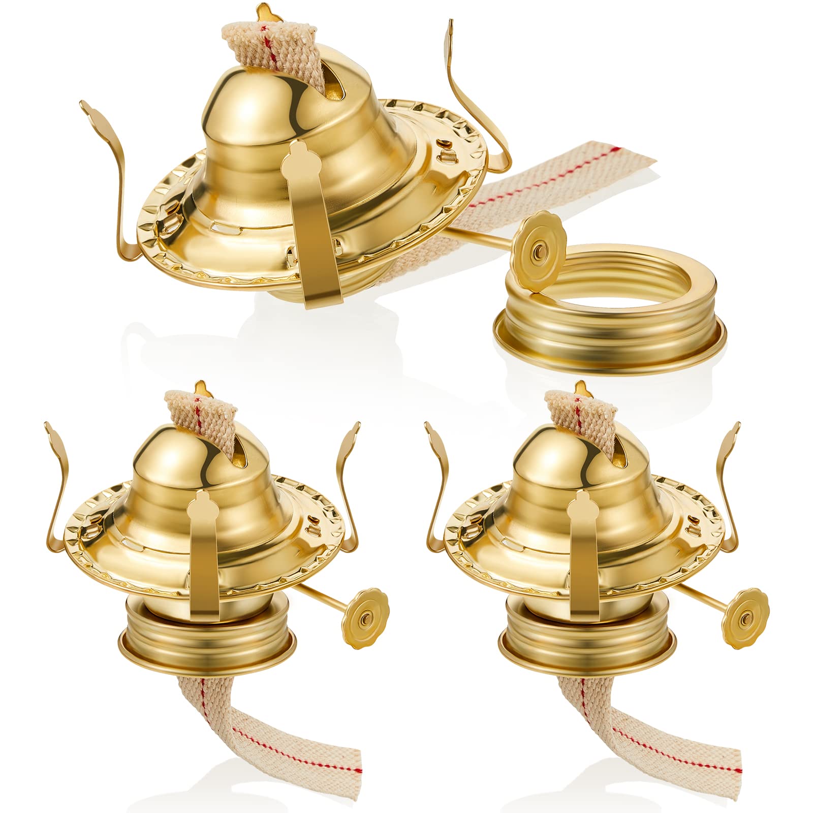 Hortsun 3 Pieces Oil Lamp Parts Burner Kerosene Brass Plated #2 Oil Lamp Chimney Holder Replacement Burner with 1 3/16 Diameter 