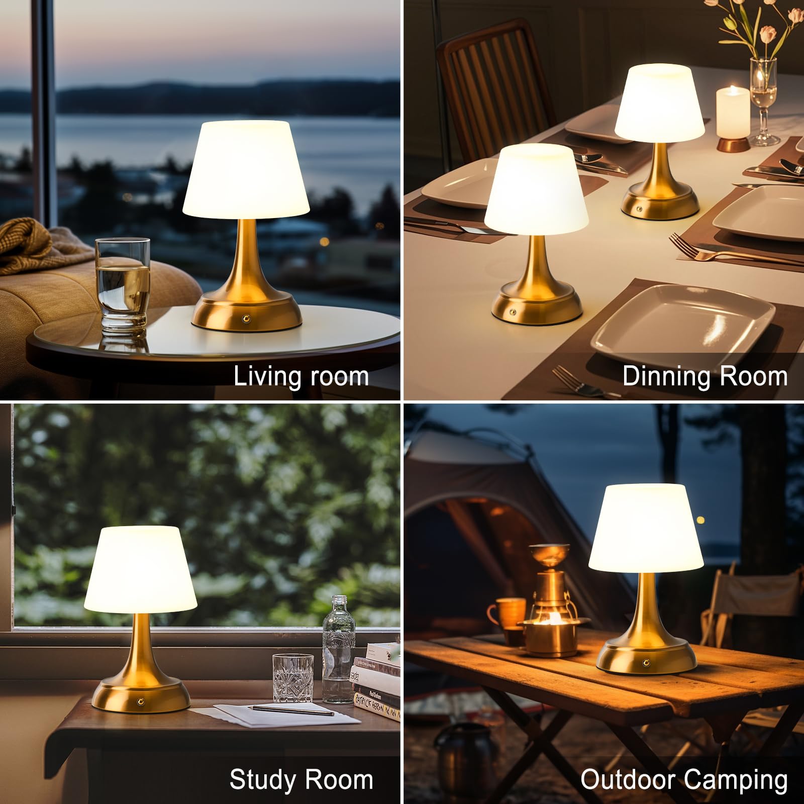 YEEZEMA Cordless Table Lamp, Rechargeable, Waterproof, Touch Dimmable, 9.5IN, Antique Brass, Model Y-TL2404-AB