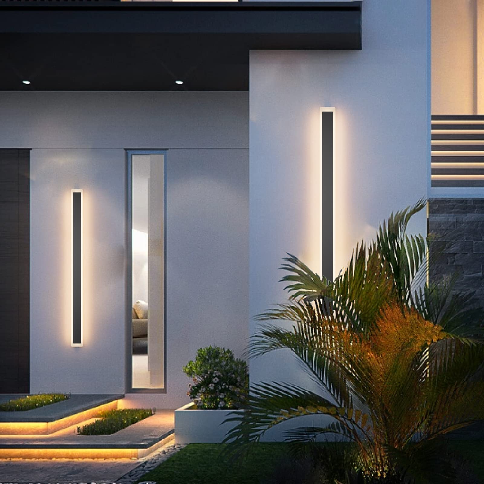 Aipsun Exterior Wall Lights 47.2Inch Long Strip Modern Outdoor Wall Sconce, Rectangular Black Led Wall Mount Lighting 3000K For