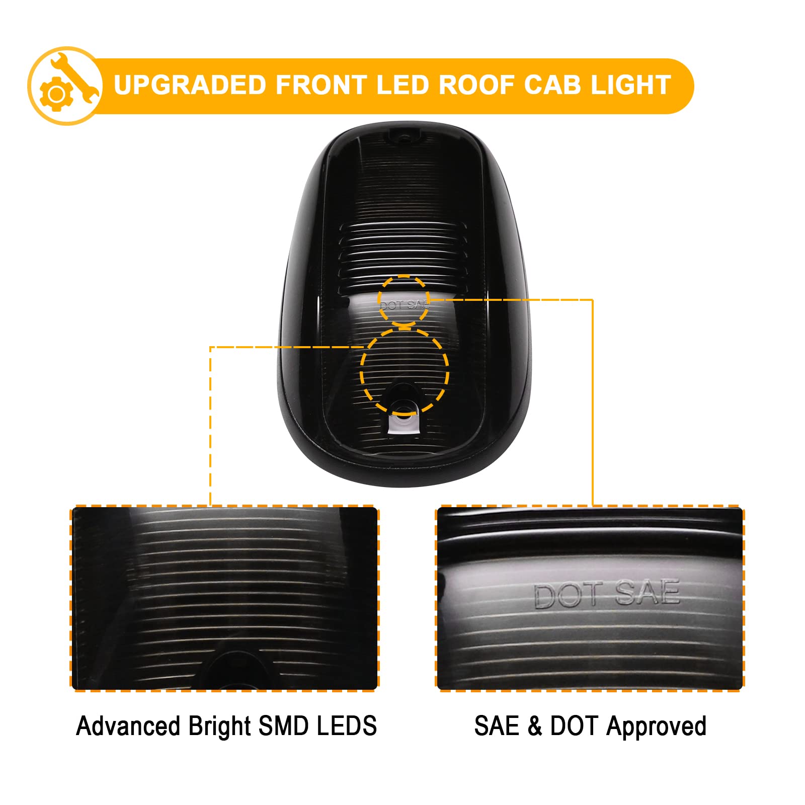 R&F Auto 5Pcs Smoked LED Cab Roof Marker Lights for Ram 1500/2500/3500 (2003-2018) - Yellow Light, Smoked Lens