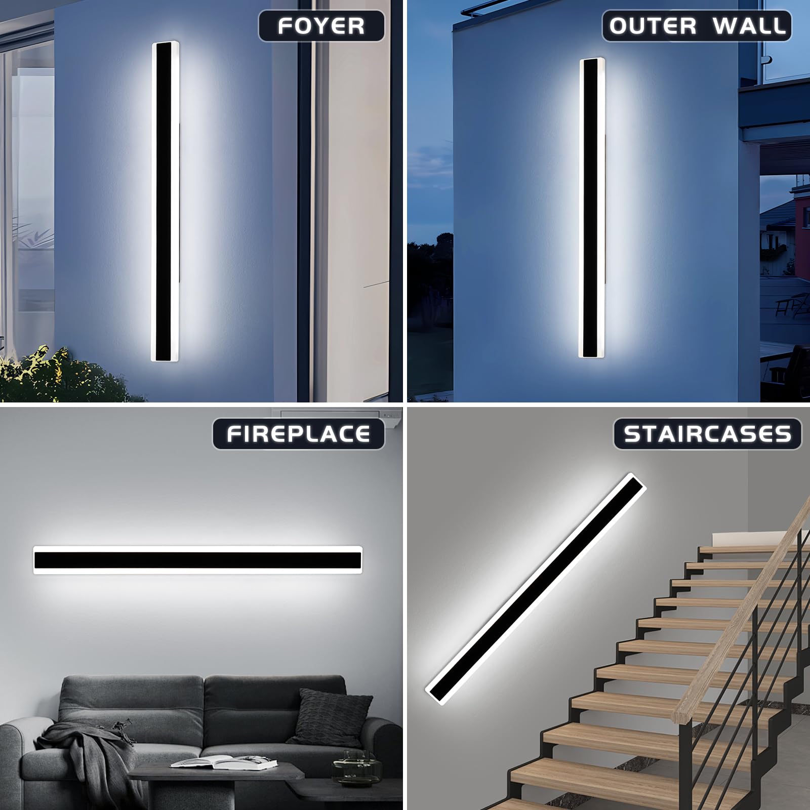 Mikeru 57Inch Long Led Wall Light  6000K Cool White Modern Outdoor Wall Light Ip65 Waterproof Black Acrylic Porch Exterior Lighting Fixtures  Exterior Wall Mount Lights For Garage Front Door