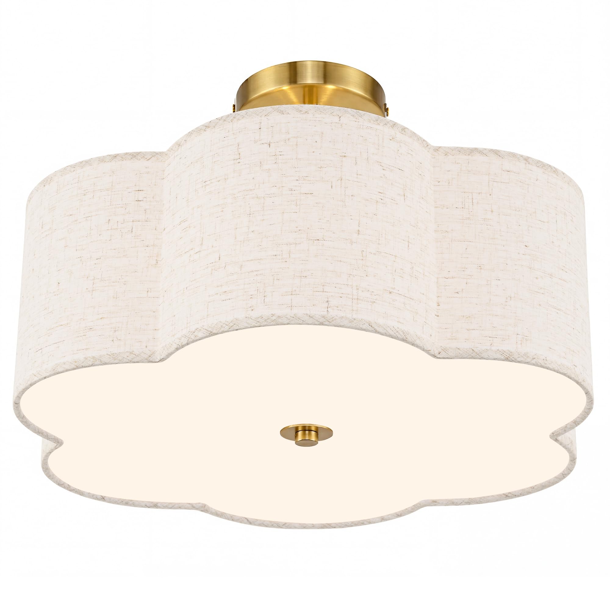 AUTELO 3-Light Modern Ceiling Light, 17.7 Inch Brushed Gold Semi-Flush Mount Ceiling Light with Flower-Shaped White Fabric, Vint