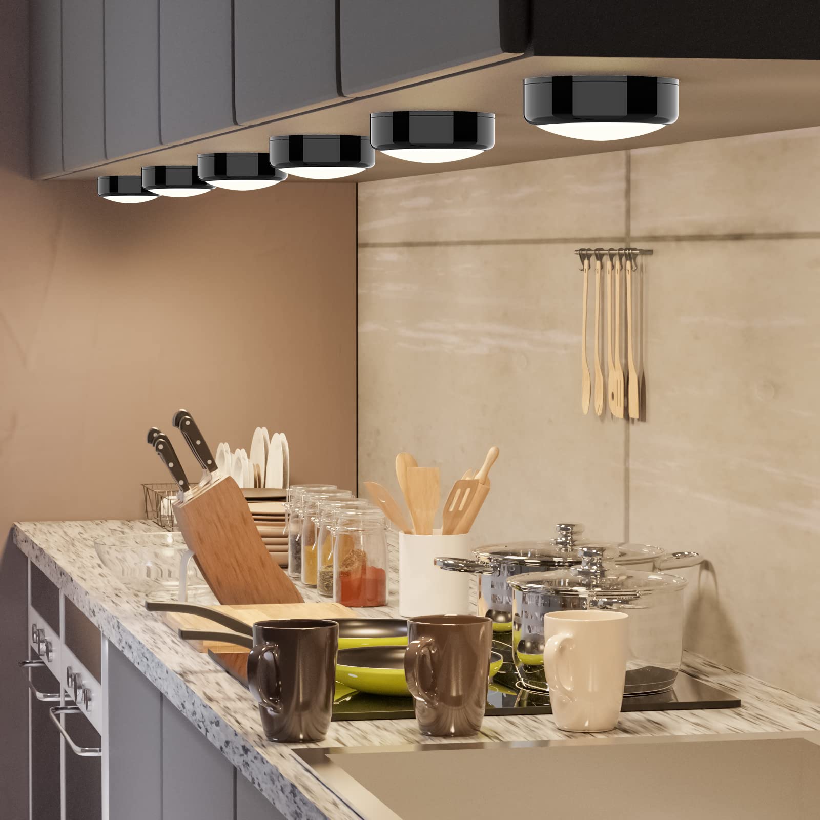 Helplex Puck Lights With Remote, Colors Changeable Led Puck Light Battery Powered Dimmable Under Cabinet Lights Wireless Under C