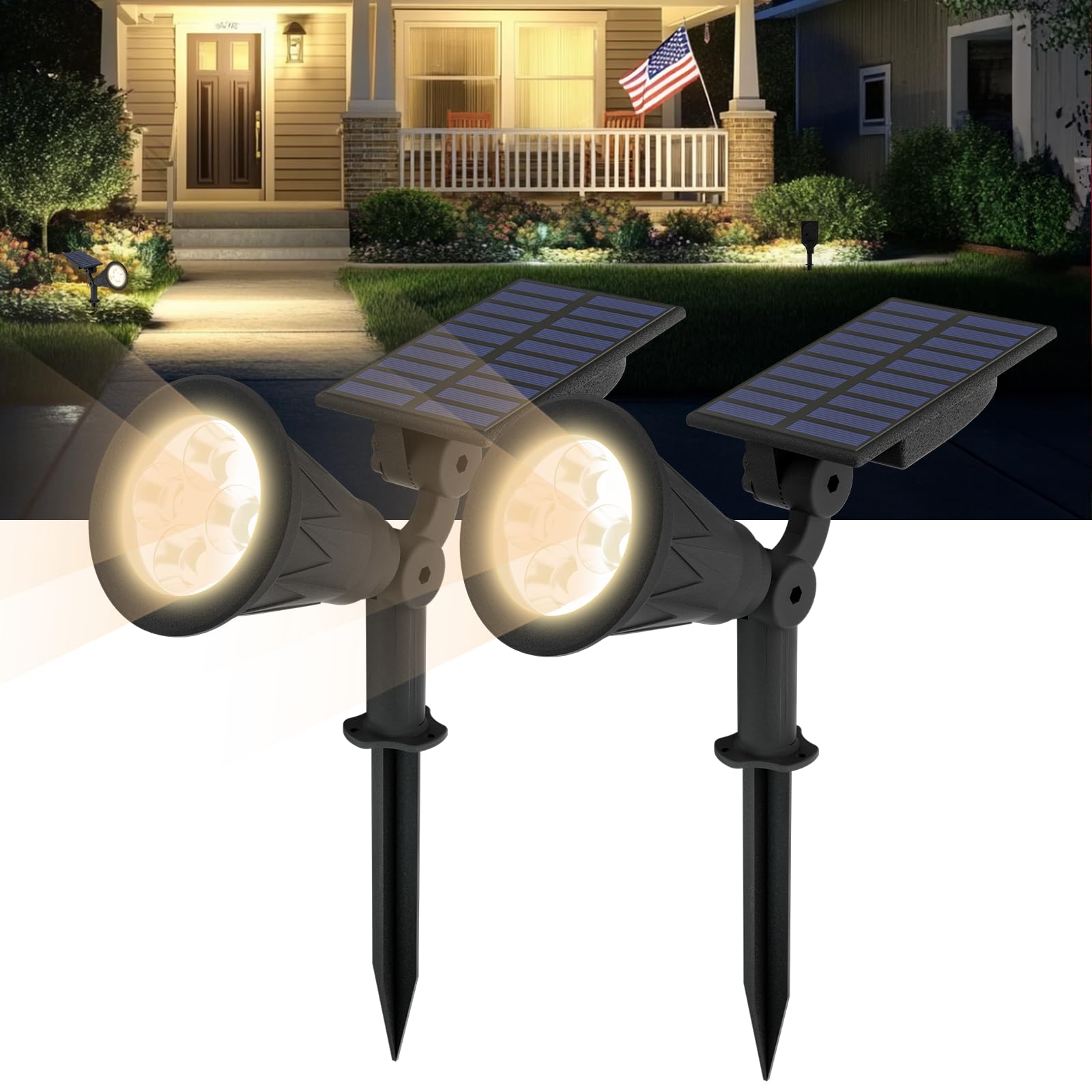 T-SUN Solar Spotlights, Christmas Solar Lights Outdoor, Auto-ON/Off 180Angle Adjustable Solar Lights for Tree, Patio, Yard, Gard