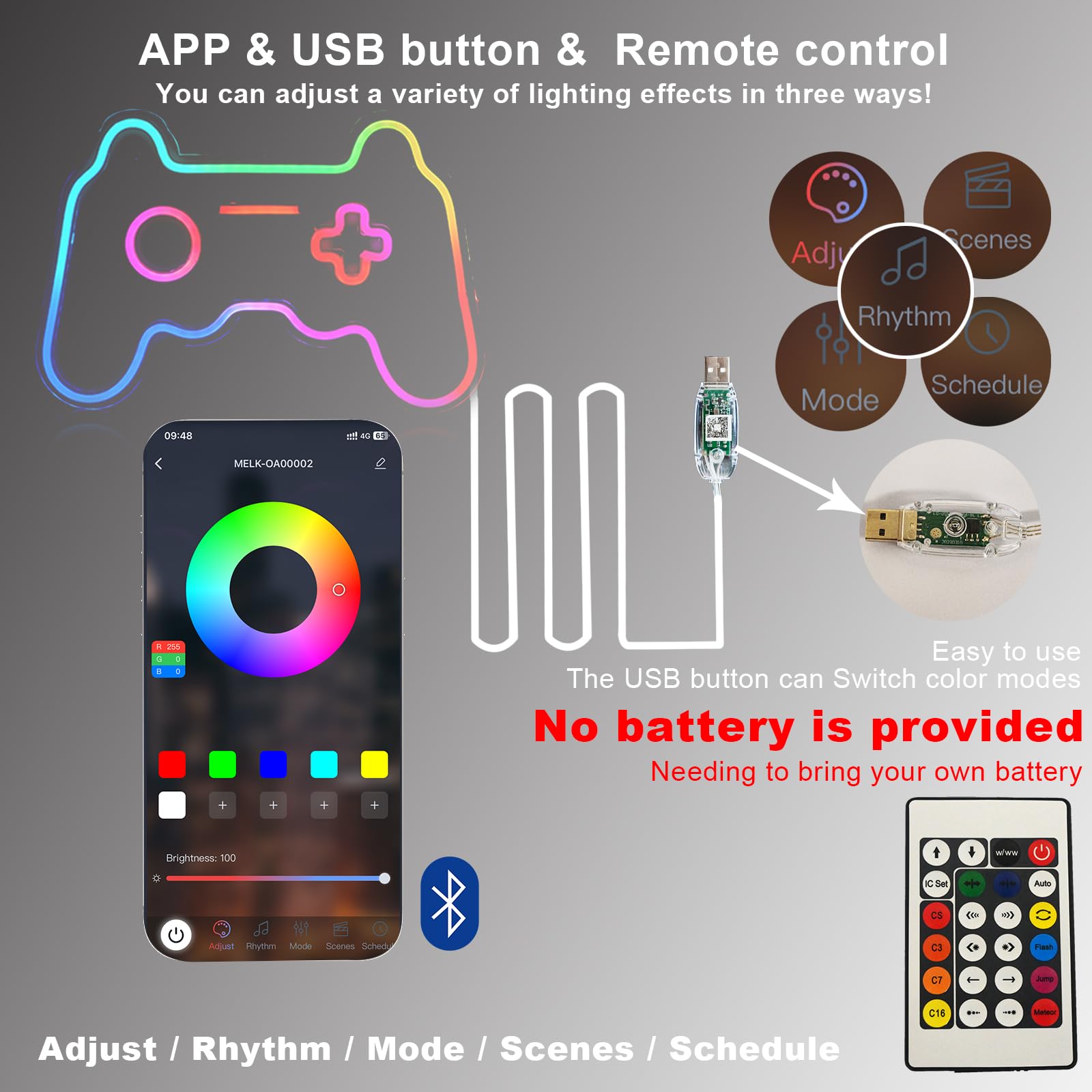ineonlife Gamer Neon Sign - Dream Color Game Controller Light, USB Powered, Model QY0022, Perfect for Game Room Decor