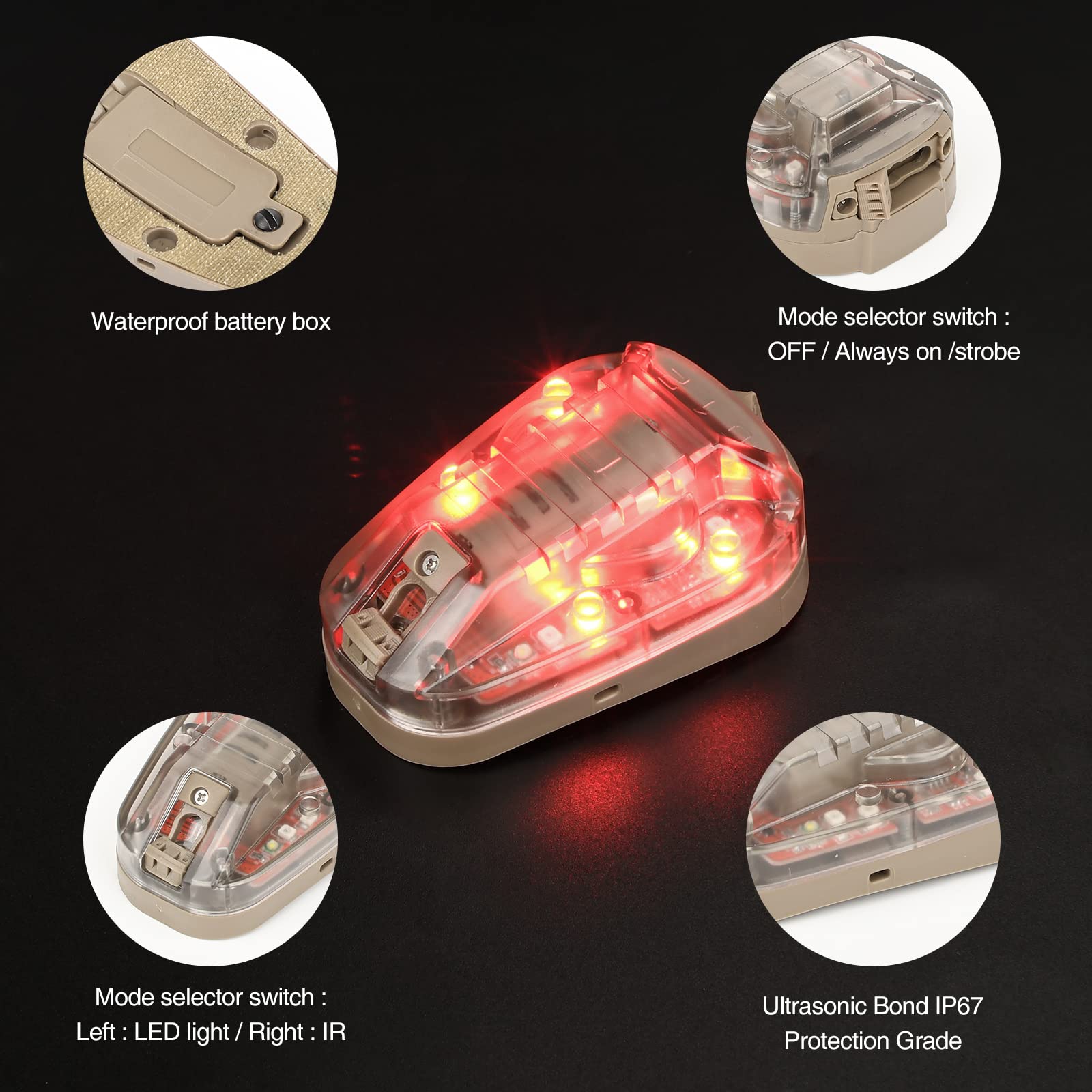 NOBUHIRO Tactical Signal Light - 4 Modes, Waterproof, LED + IR, One Size, WD03001-DE-RED