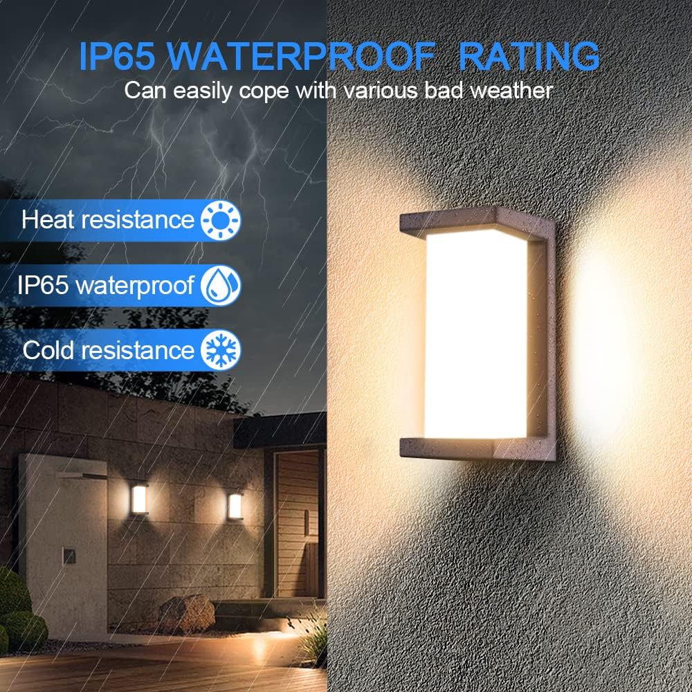 Juyace 18W Outdoor Porch Lights 4 Pack, Modern Black Wall Sconces, 1800Lm, 3000K Warm White, IP65 Waterproof, Model KU1287D