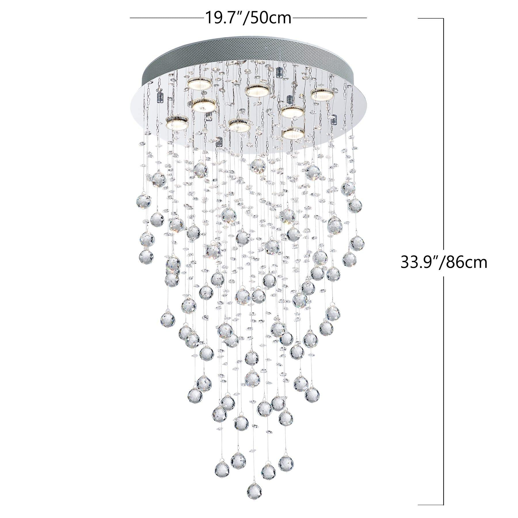 Bestier Modern Crystal Raindrop Chandelier, 20" Wide x 34" High, Glass Finish, 8 GU10 Bulbs Required, Ideal for Dining Room & Living Room