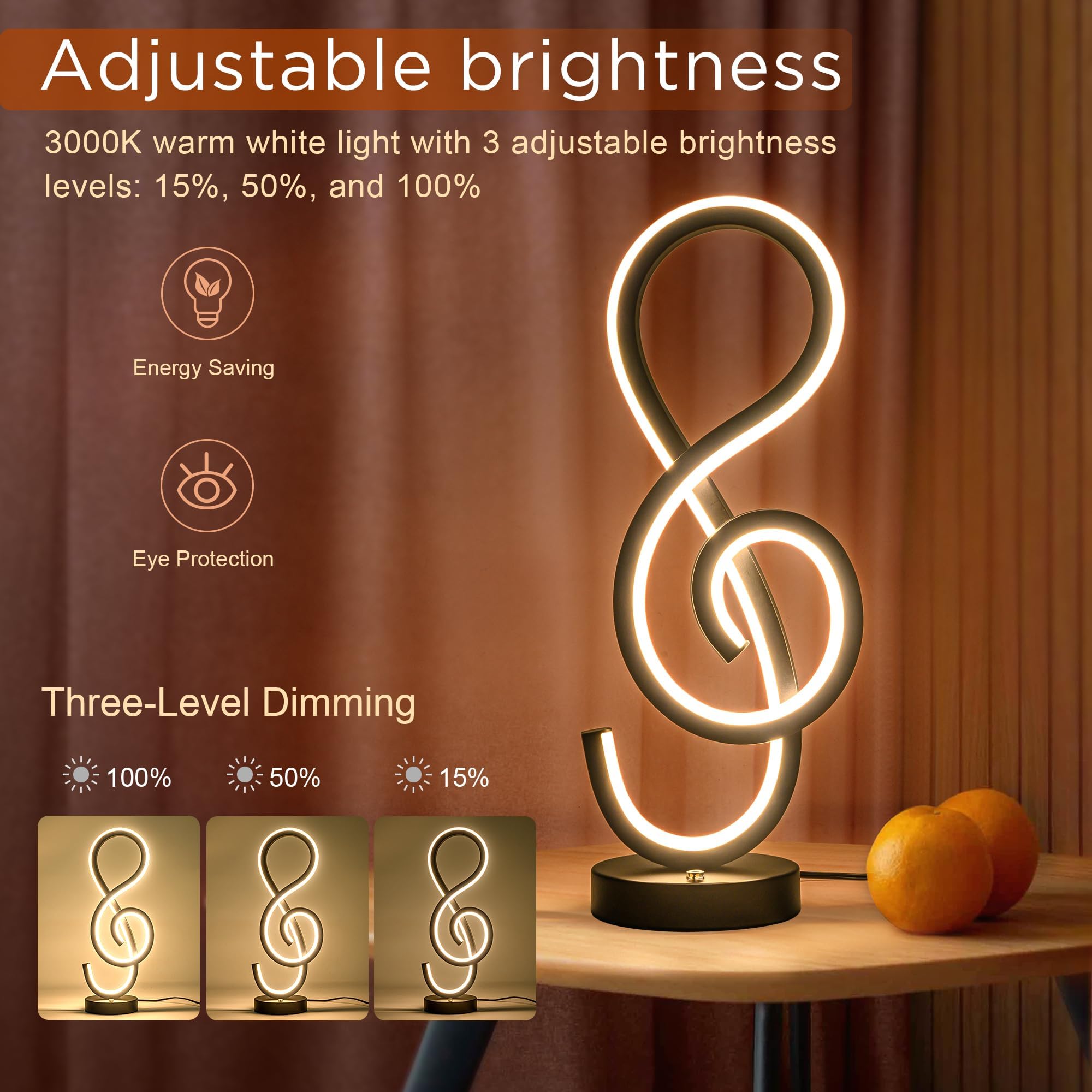 Adebime Rgb Modern Table Lamp, Led Spiral Nightstand Lamp With Music Note Design, 7 Colors & 10 Light Modes, Touch Dimmable Beds