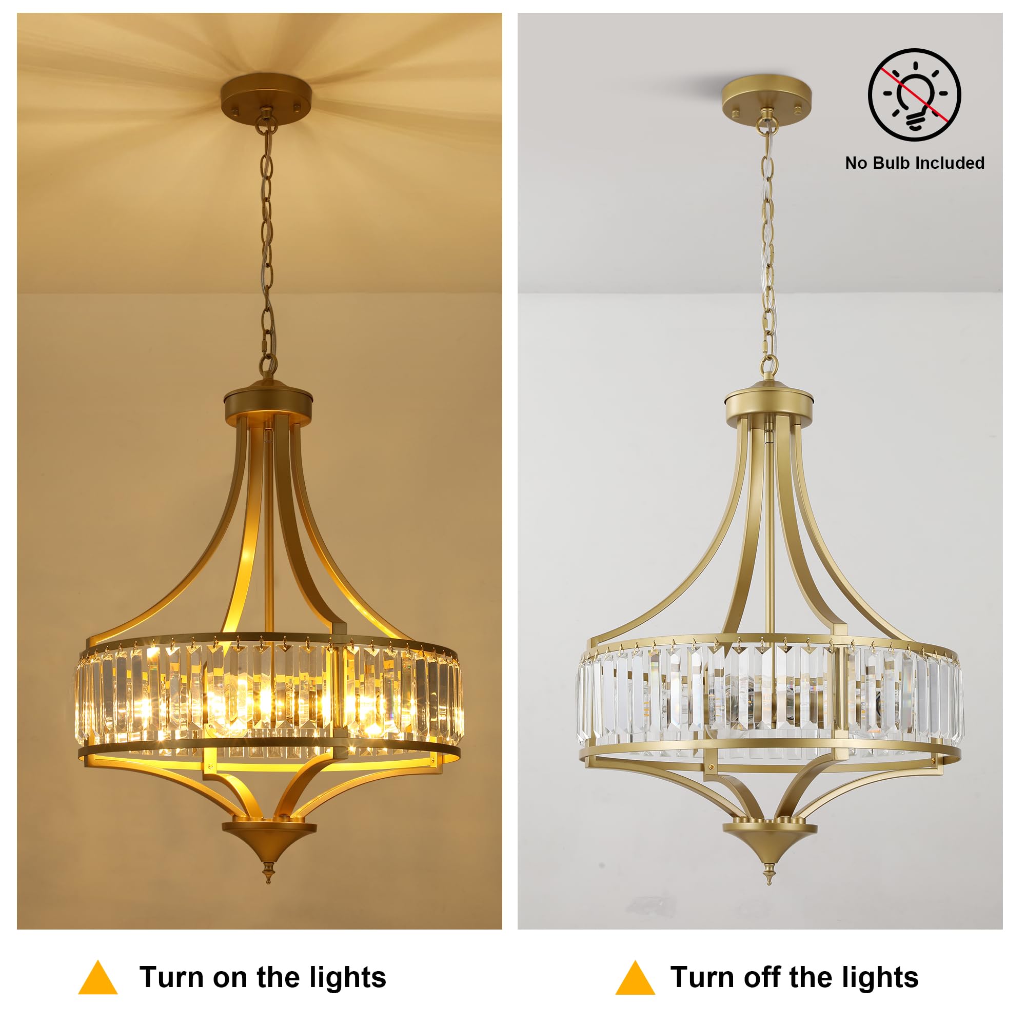 CNRATYE 20" Gold Crystal Chandelier, 5-Light Metal Pendant Light Fixture for Dining Room, Kitchen Island, Entryway, Bedroom