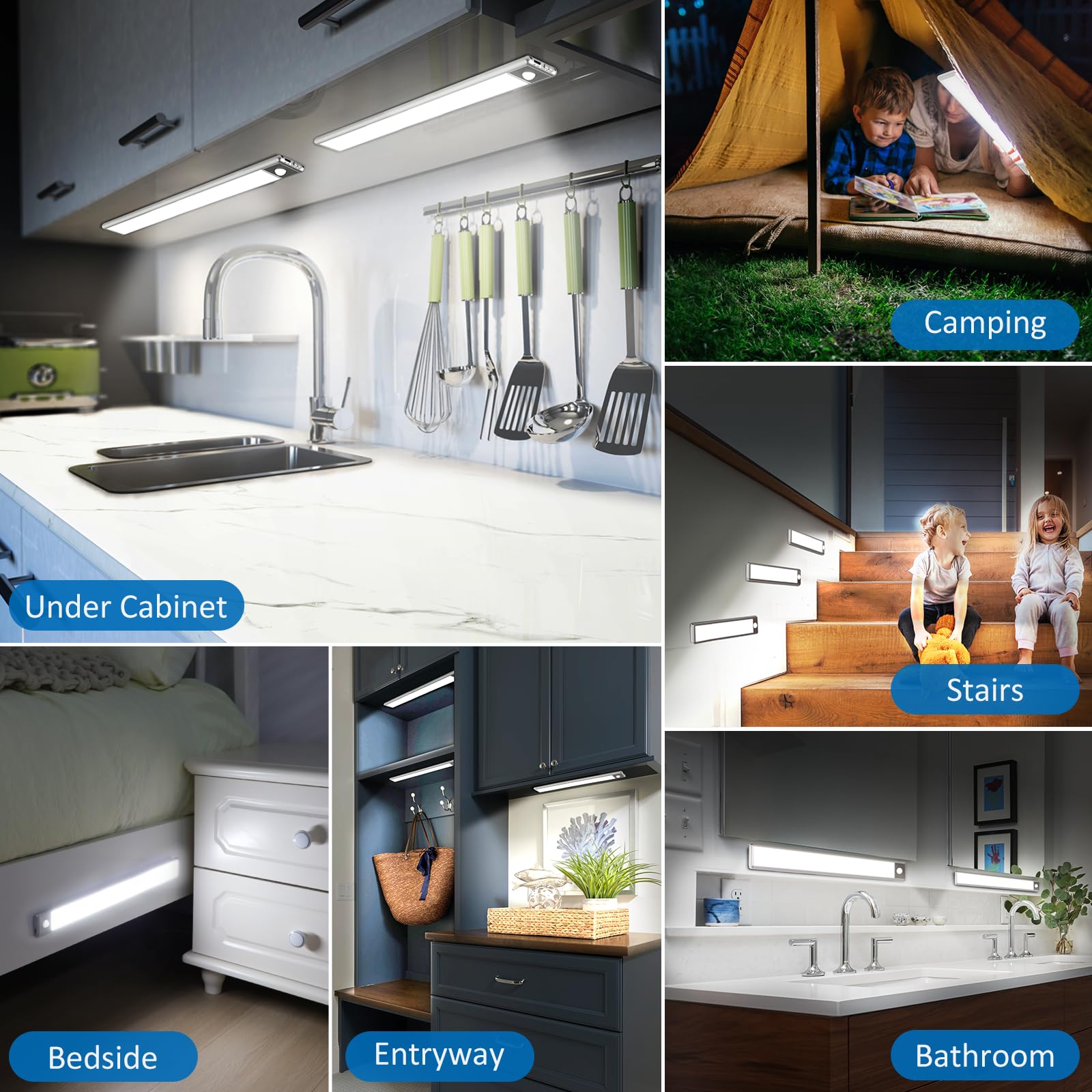 Ylxs 70-Led Motion Sensor Under Cabinet Lighting, 15.9-Inch Magnetic Rechargeable Under Counter Closet Lights, Wireless Light Ba