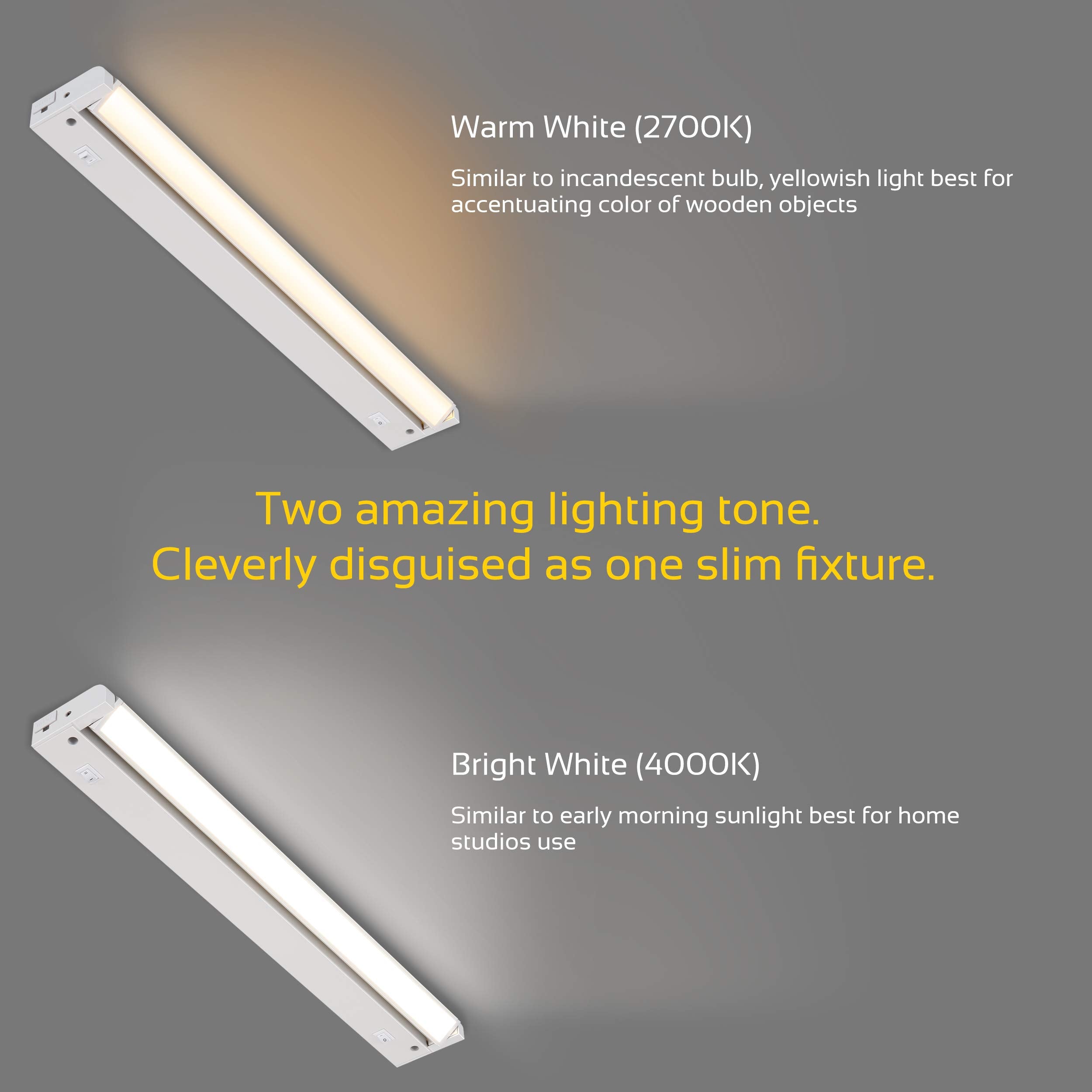 GETINLIGHT Swivel LED Under Cabinet Lighting, Dimmable 2700K/4000K, 12 Inch, White, Model IN-0109-2-WH