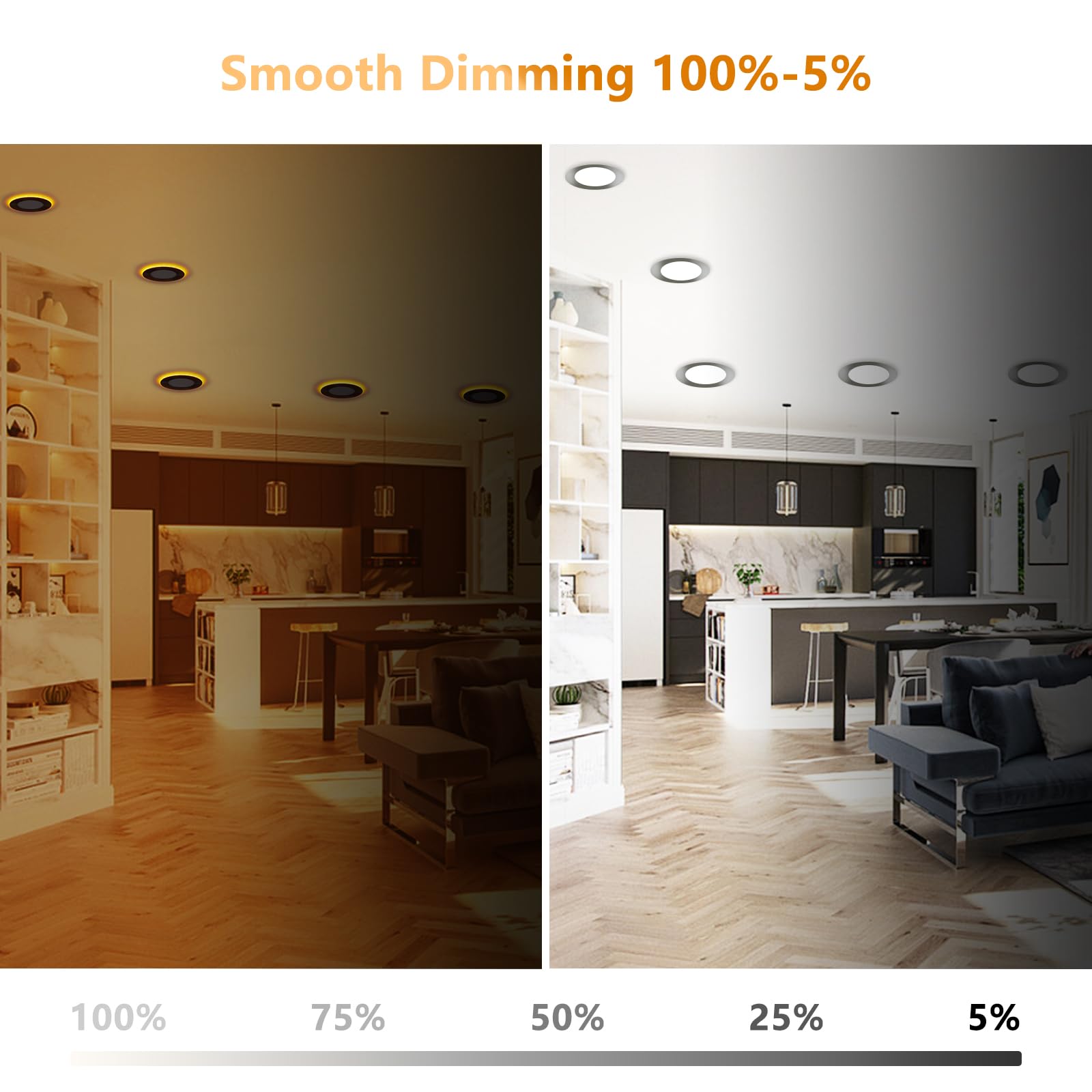 Cycevsun Brushed Nickel Recessed Lighting 6 Inch With Night Light 12 Pack, Canless Ultra Thin Wafer Downlight Outdoor Exterior S