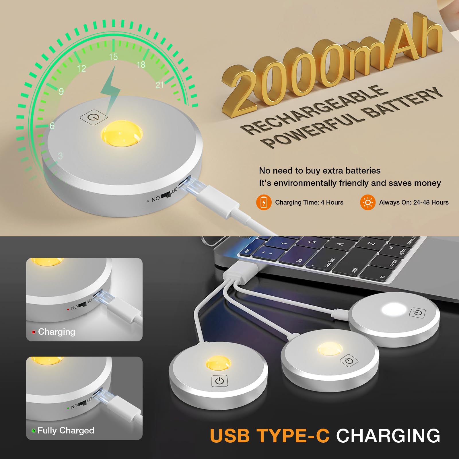 MEKKLEON Puck Lights - Rechargeable Wireless Under Cabinet Lights, 5 Pack, Silver, Model G3-G18