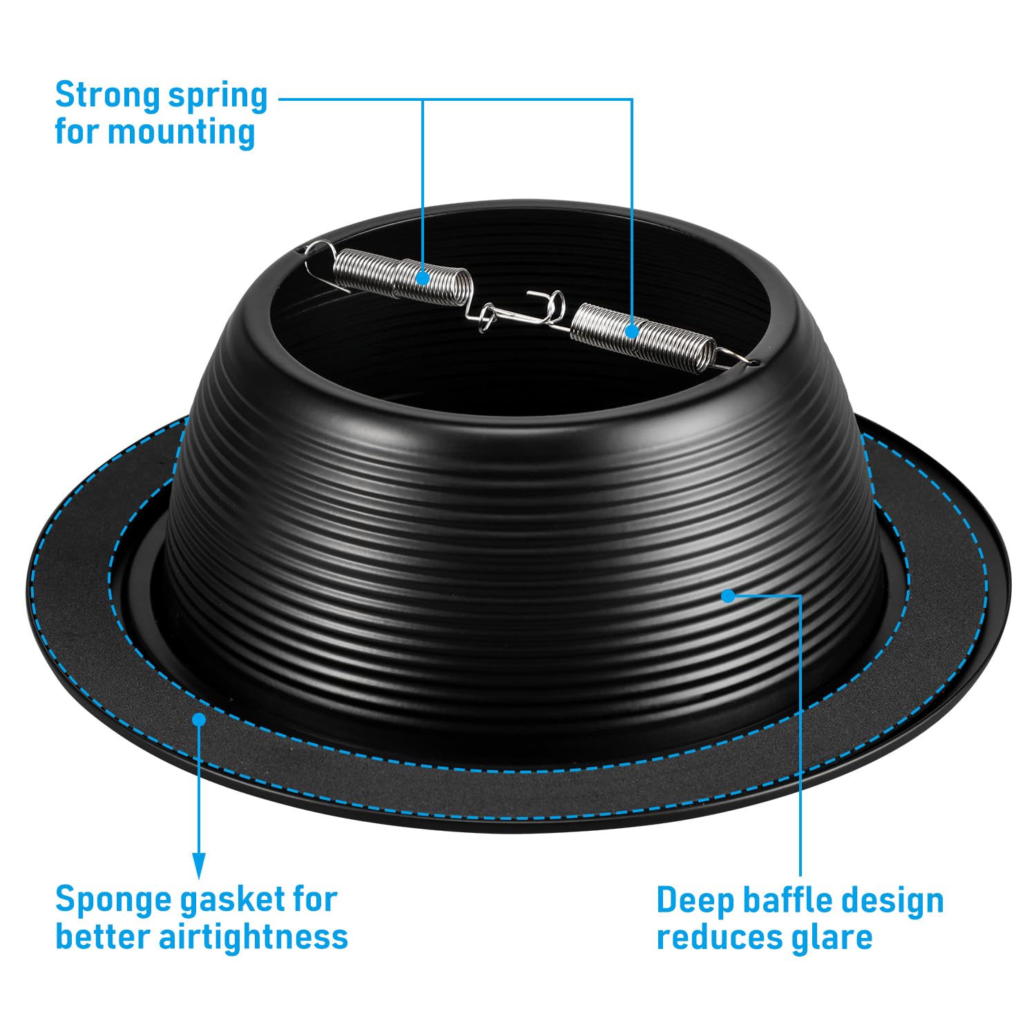TORCHSTAR 6 Inch Recessed Light Trim, Black Baffle with Detachable Ring, Metal, Fits Halo/Juno, Pack of 6, Model A-66371