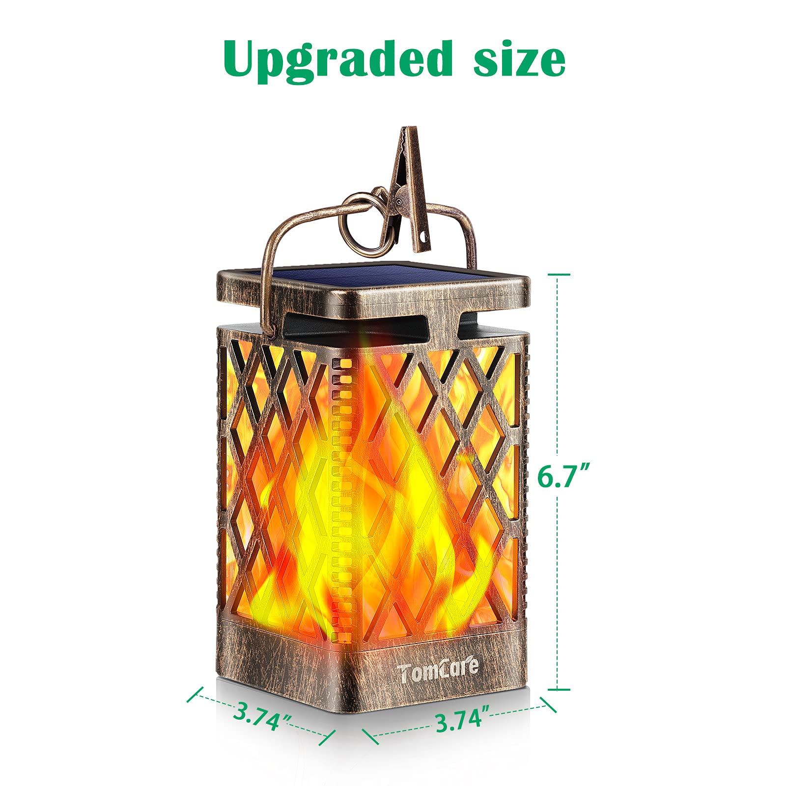 TomCare Solar Lights Outdoor Lanterns, 2 Pack Bronze, Waterproof LED Flickering Flame for Patio Garden Deck