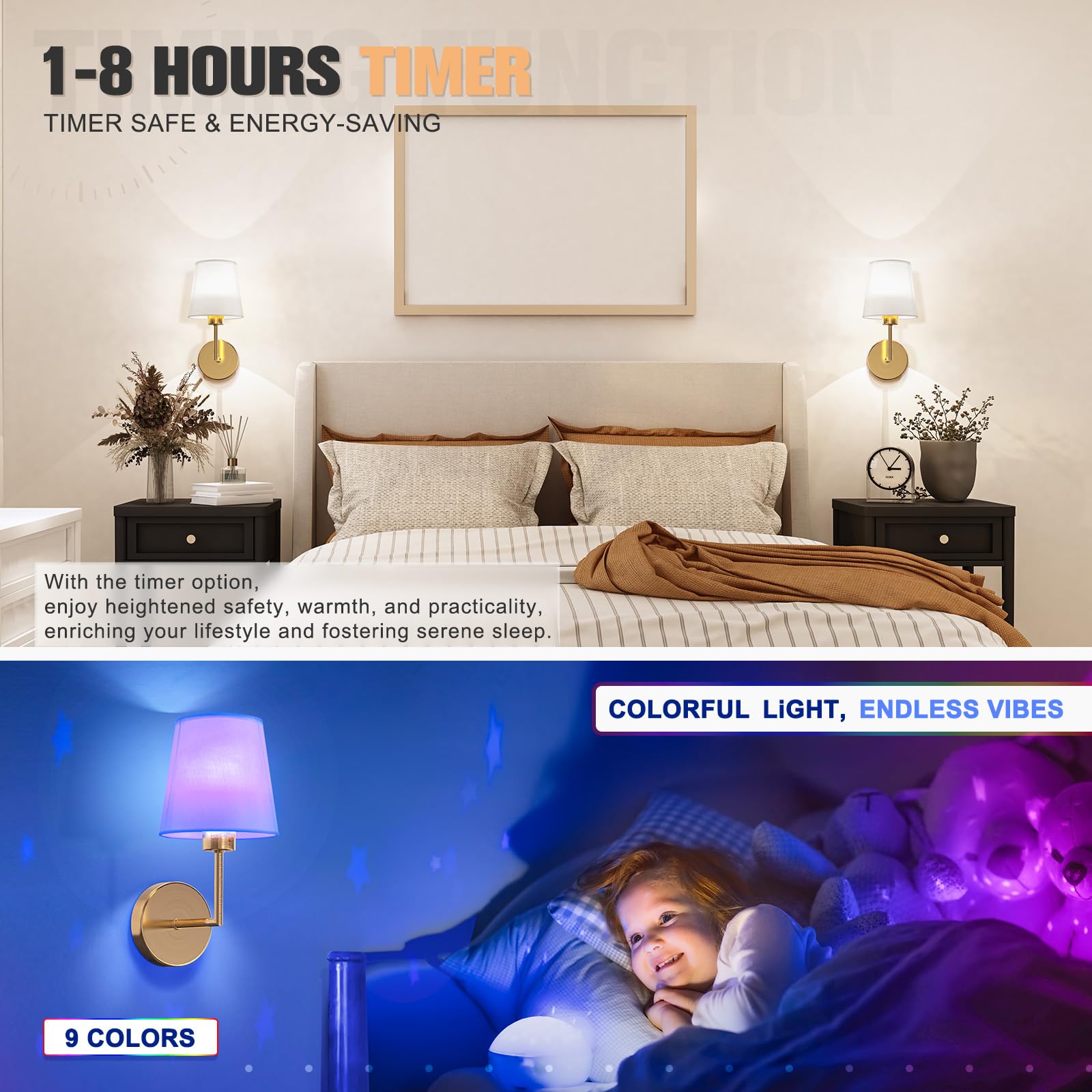 Volisun Battery Operated Wall Sconce Set Of Two,Gold Wireless Sconces With Romote And Rechargeable Bulbs,9 Colors Indoor Wireles