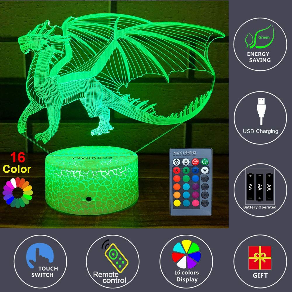 Flyonsea Dragon Gifts Dragon Light 16 Color Changing Dimmable Kids Night Light With Touch And Remote Dragon Toys Light As Birthd