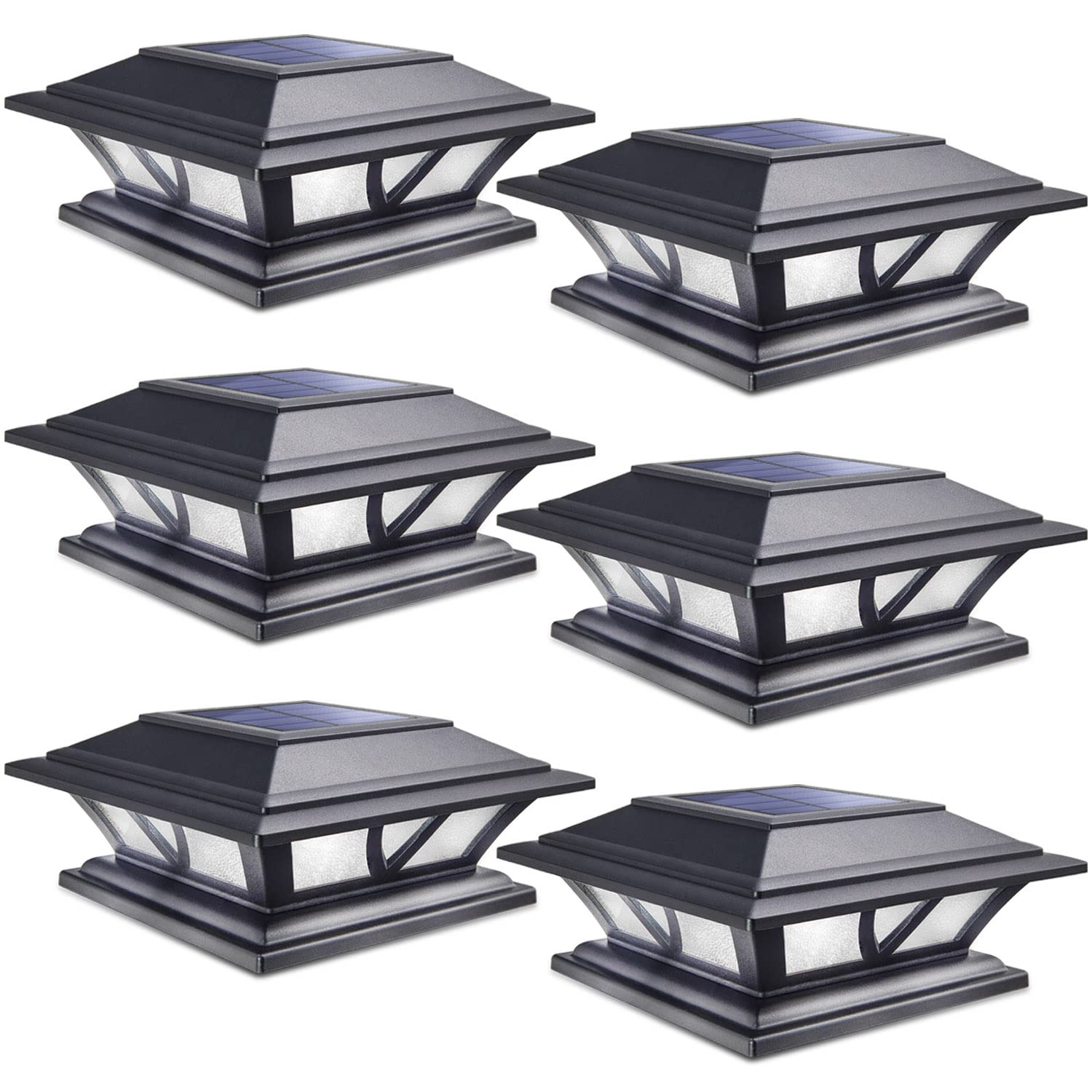 SIEDiNLAR Solar Post Lights Outdoor LED Deck Cap Light 6 Pack, Black, 2 Modes, for 4x4 5x5 6x6 Posts, Warm/Cool