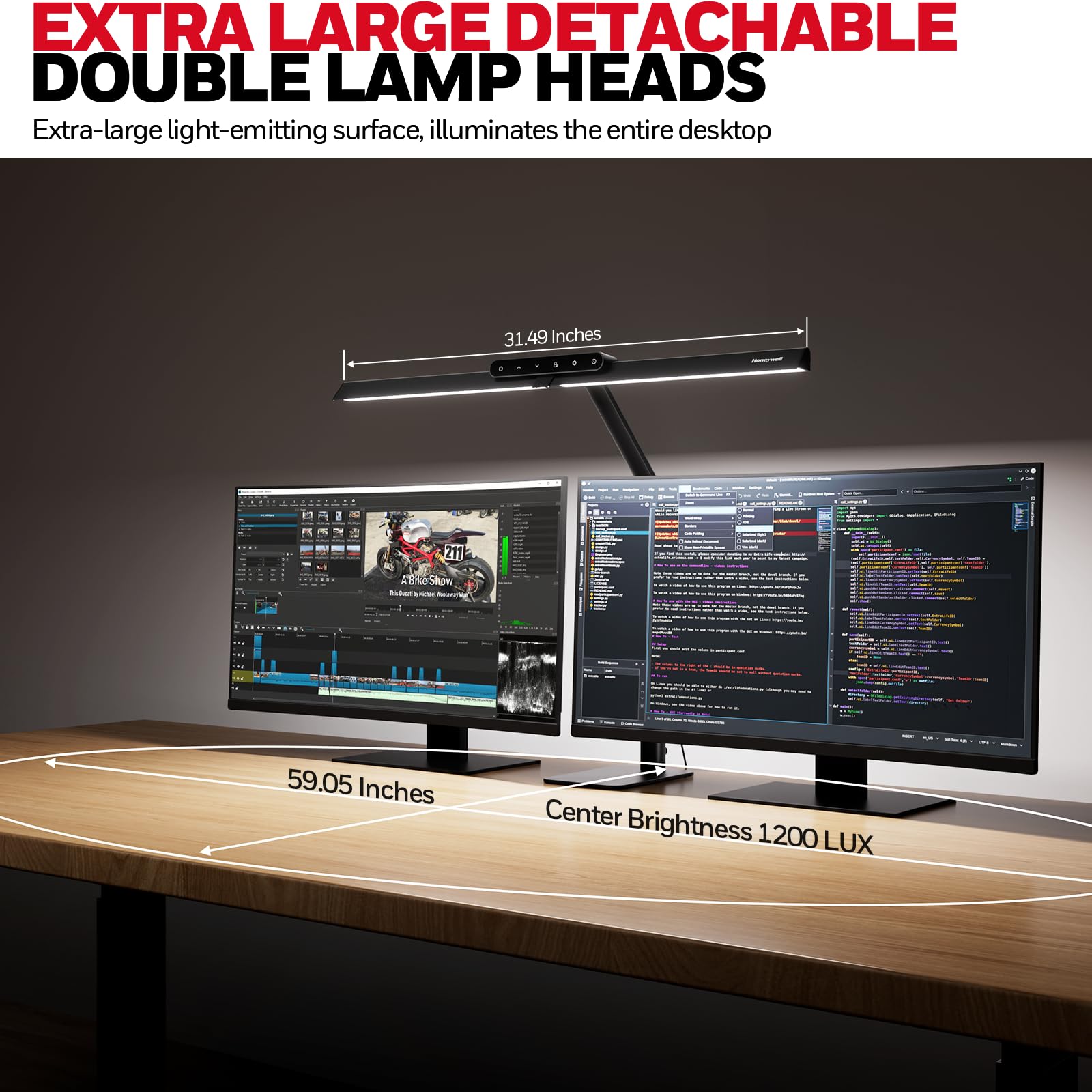 Honeywell LED Desk Lamp with Base - HJ1BK Sunturalux Eye-Caring Architect Desk Lamp for Home Office, 1200LM Computer Desk Light