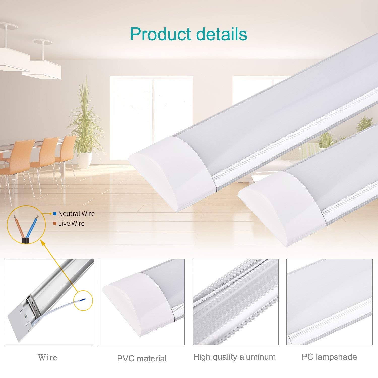 Sararoom 2FT LED Wraparound Shop Light, 20W, 2400lm, Warm White, 3200K, Garage/Office/Closet Lighting