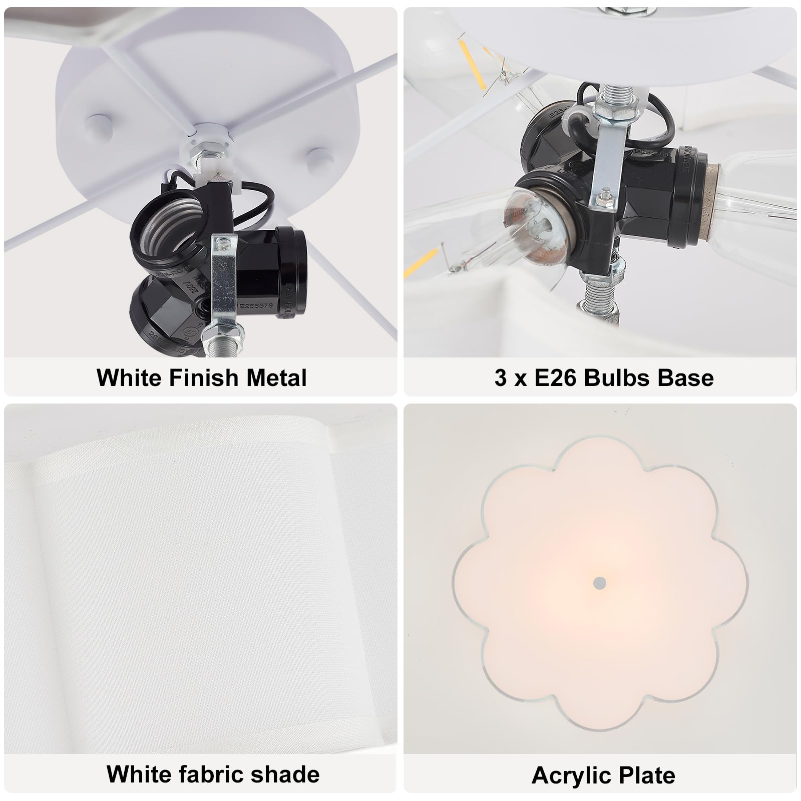 Widluth Modern Drum Semi Flush Mount Ceiling Light 3-Lights Modern 17.71'' White Drum Ceiling Lighting Fixture Vintage Modern Li