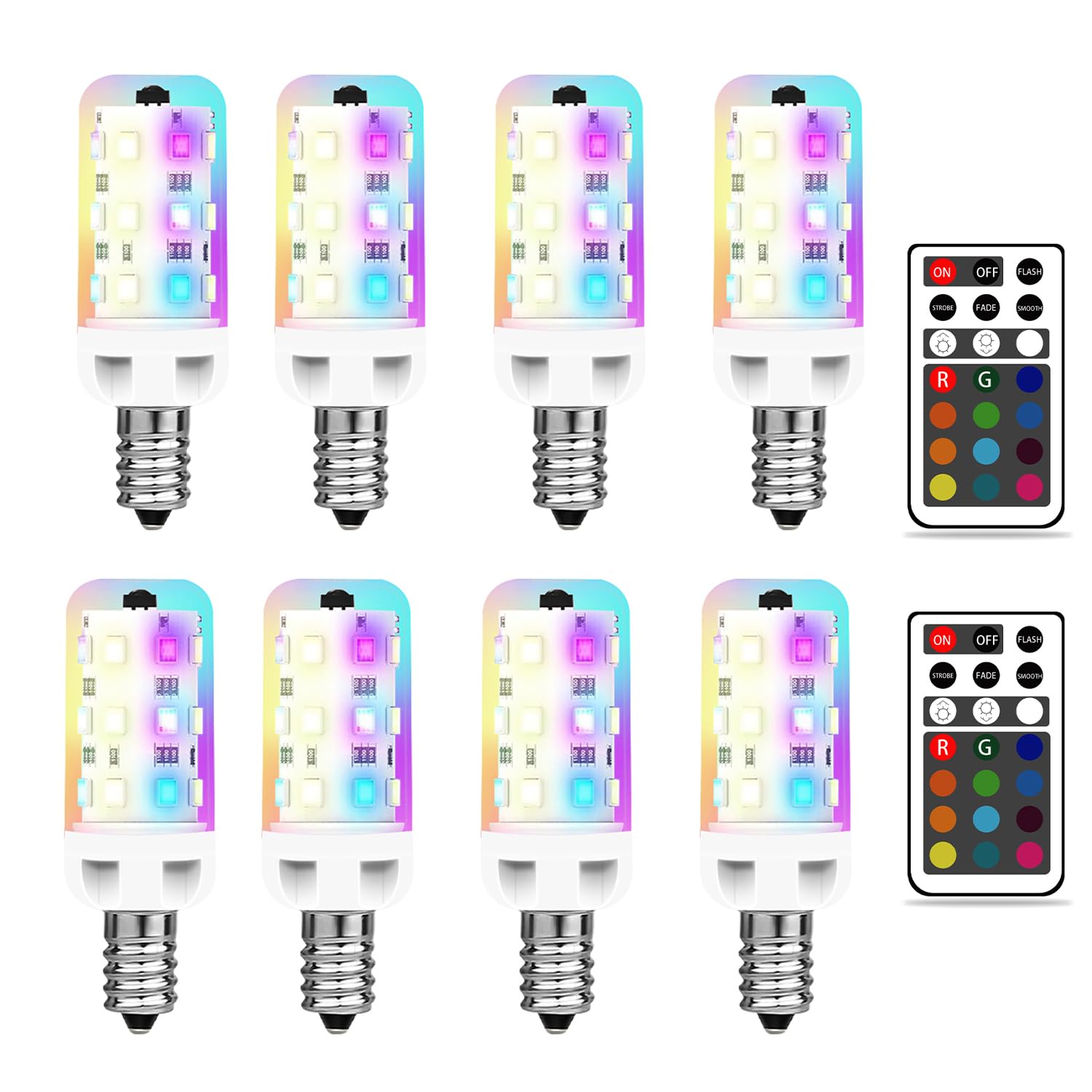 Xrise E12 Led Bulb 2.5W Dimmable Rgb+White Color Changing With Remote Control Equivalent 25W Halogen E12 Base Led Light Bulbs 6000K 250Lm  No Flicker 8 Pack