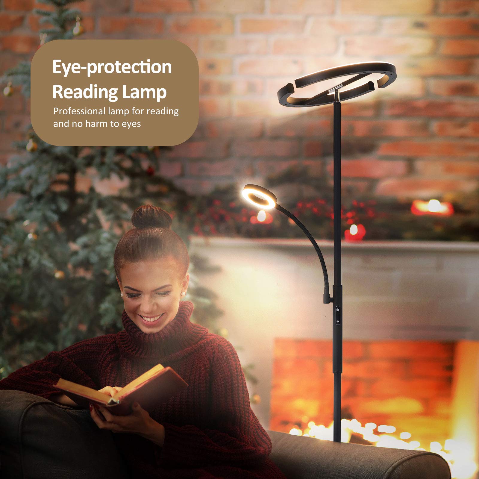 FIMEI Modern LED Floor Lamp, Rotatable Design, Eye-Protection Reading Light, 3000K-6000K, Black, Model MF18813