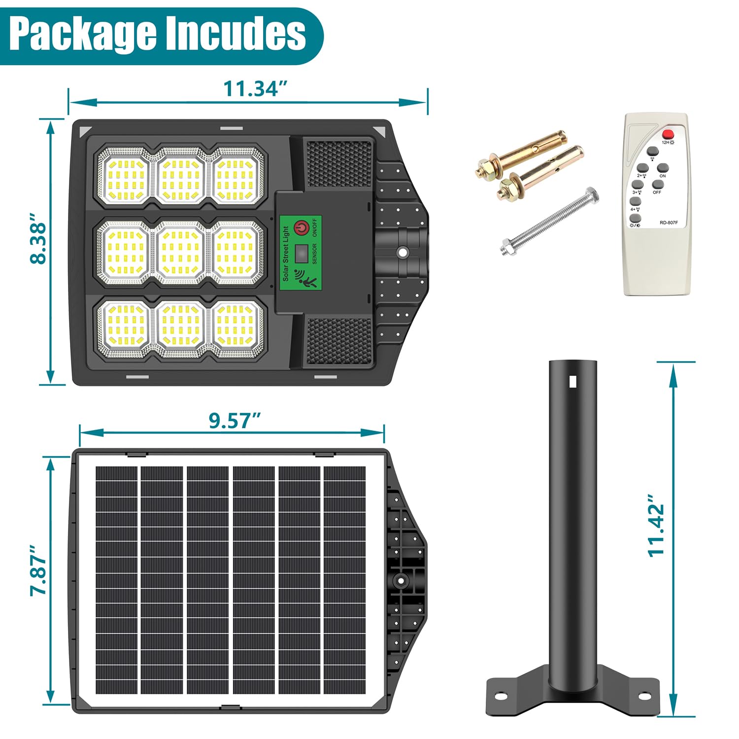Solar Street Lights Outdoor,12000LM LED Solar Street Lights with Remote Control,Motion Sensor Light, Commercial Light for Outsid