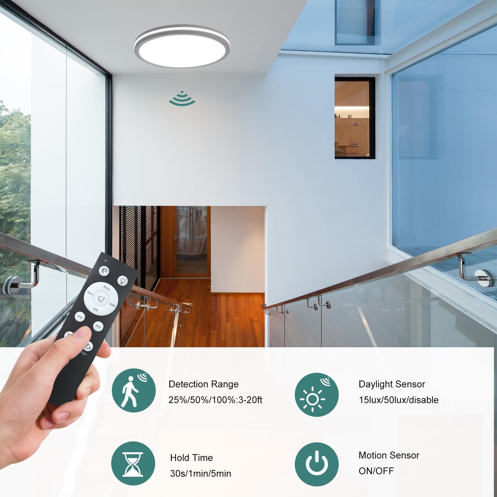 Zsyubo 11 Inch Motion Sensor Ceiling Light Indoor, 24W Flush Mount Ceiling Light Fixture 3000K/4000K/6000K, Motion Sensor Lamp W