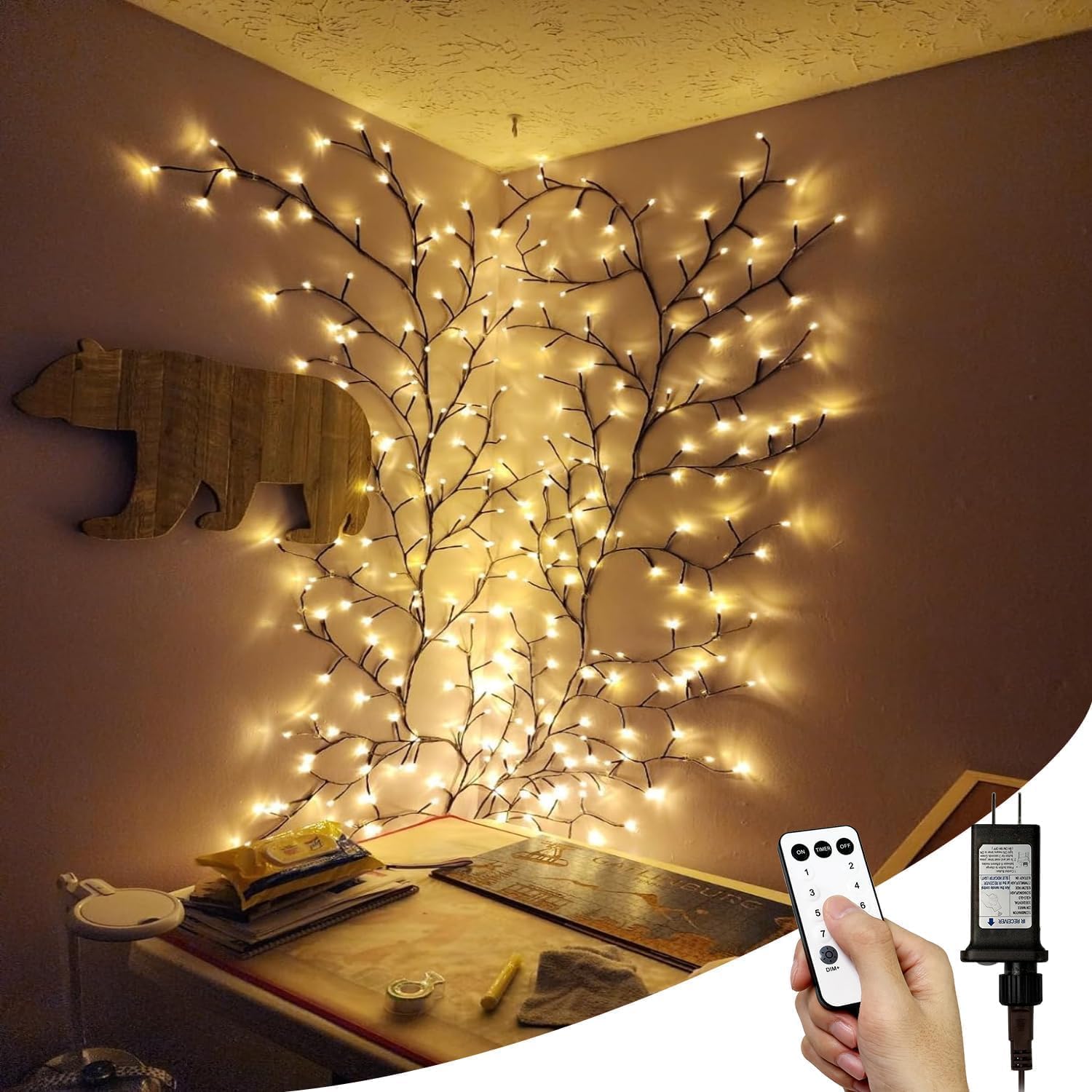 NIDISETPJAS Enchanted Willow Vine Lights, 18 Branches, 144 LEDs, Brown, Model JT-EL/FC045V0800, Indoor Christmas Decor