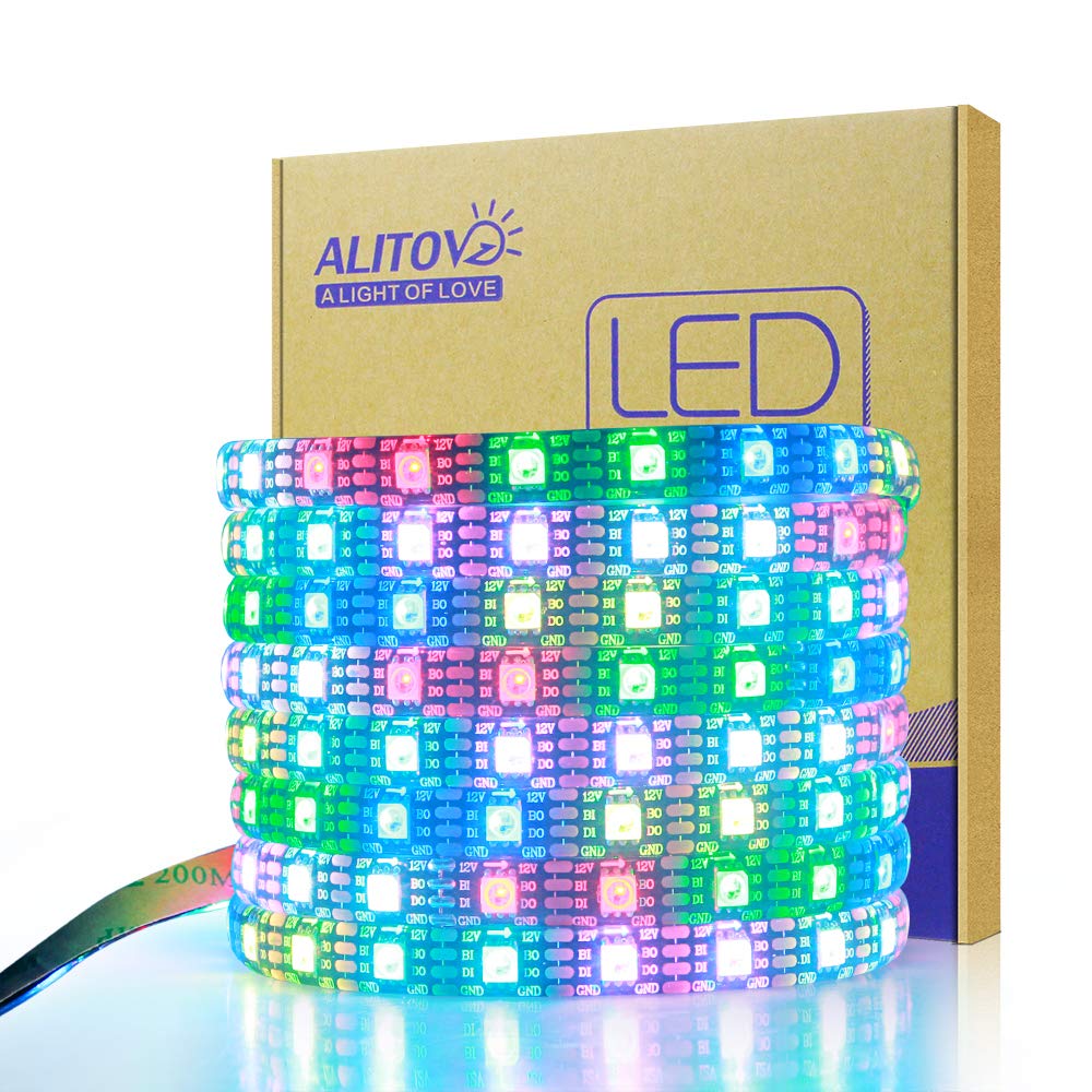 ALITOVE 12V WS2812B LED Strip Light 300 LEDs 16.4ft Waterproof IP65 Black FPCB Model AL2815BKEWP300
