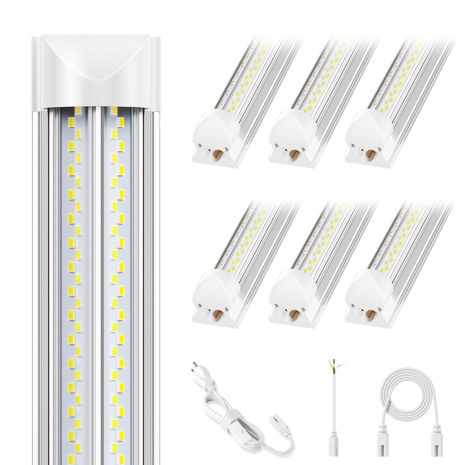 Elekico 6 Pack 100W 8Ft Led Shop Light, Super Bright 15000Lm 5000K V Shape 8' Led Shop Lights, Linkable 8 Foot Led Shop Lights For Garage Warehouse, Supermarket, Basement, Barn, Storage Area